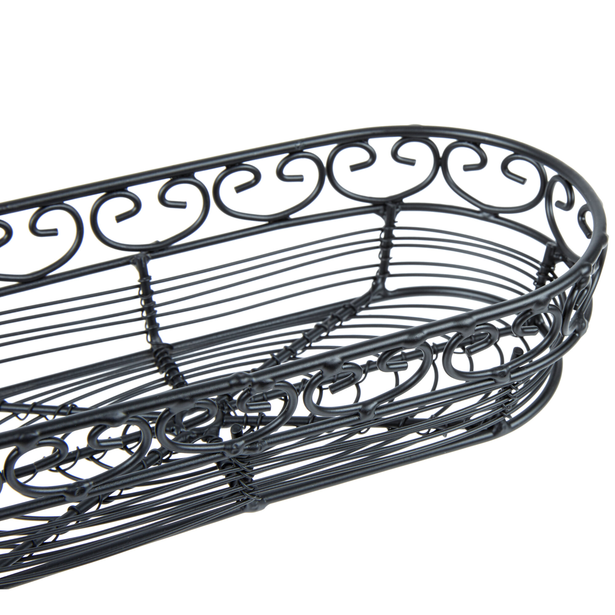 Tablecraft BK21709 Mediterranean Oblong Black Metal Basket 9" x 4" x 2"