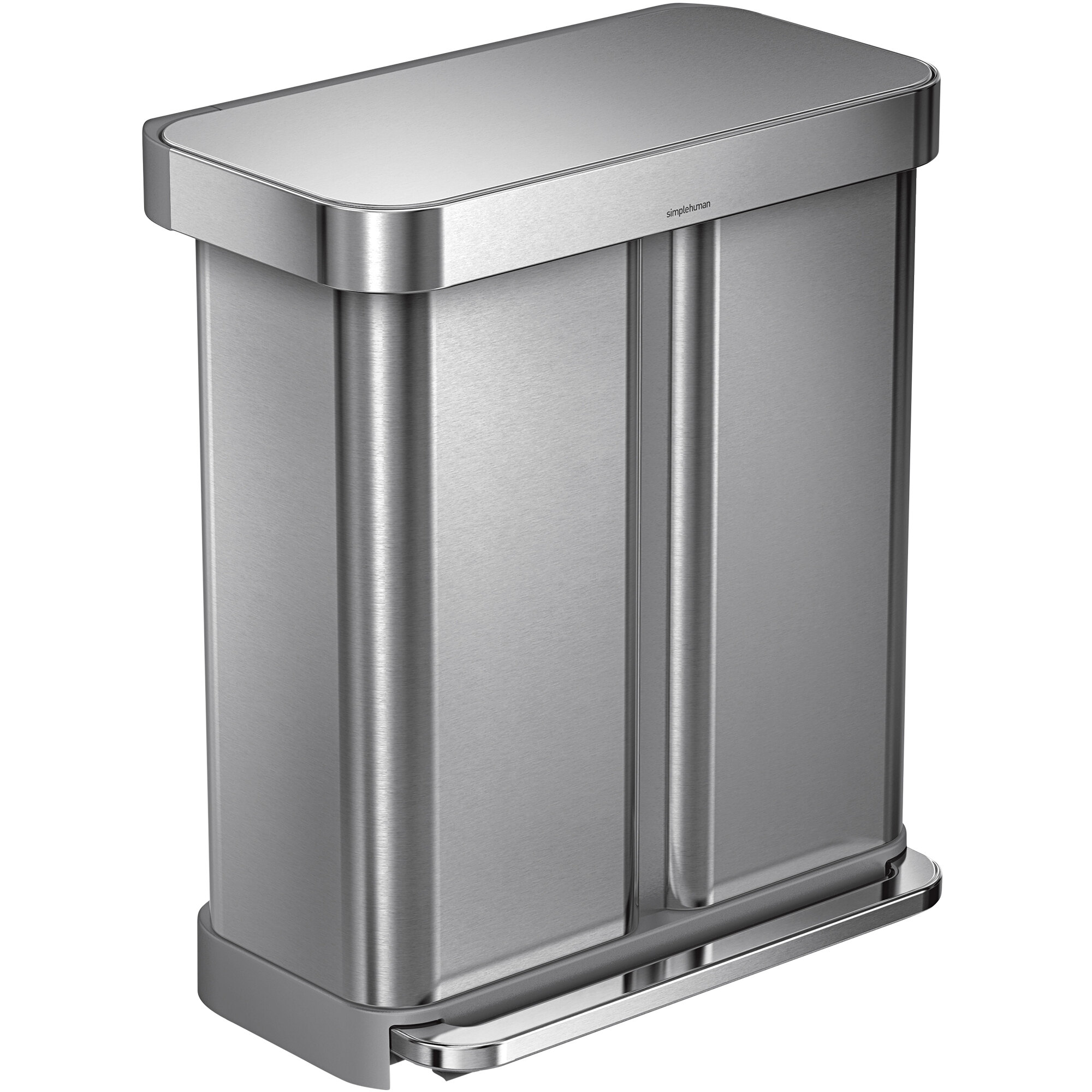 simplehuman CW2025 15 Gallon / 58 Liter Brushed Stainless Steel Dual Dual Compartment Stainless Steel Trash Can