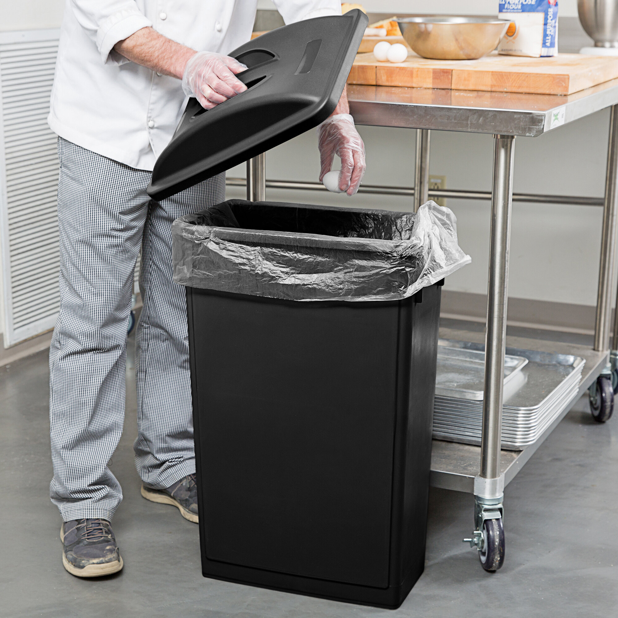 Lavex Janitorial 23 Gallon Black Slim Rectangular Trash Can and Black