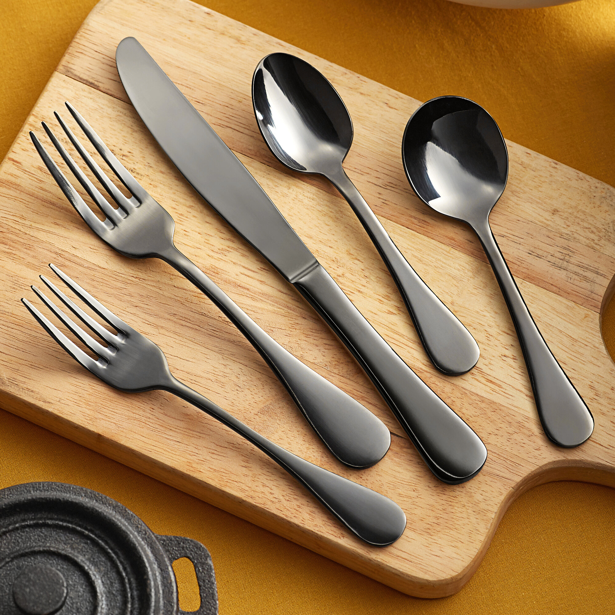 Acopa Vernon Black 18/0 Stainless Steel Heavy Weight Flatware Set with
