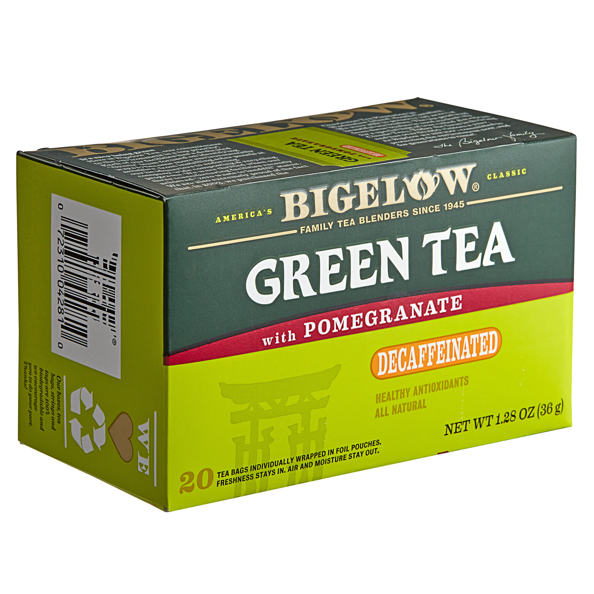 Bigelow Green Tea With Pomegranate Decaffeinated Tea Bags - 20/Box