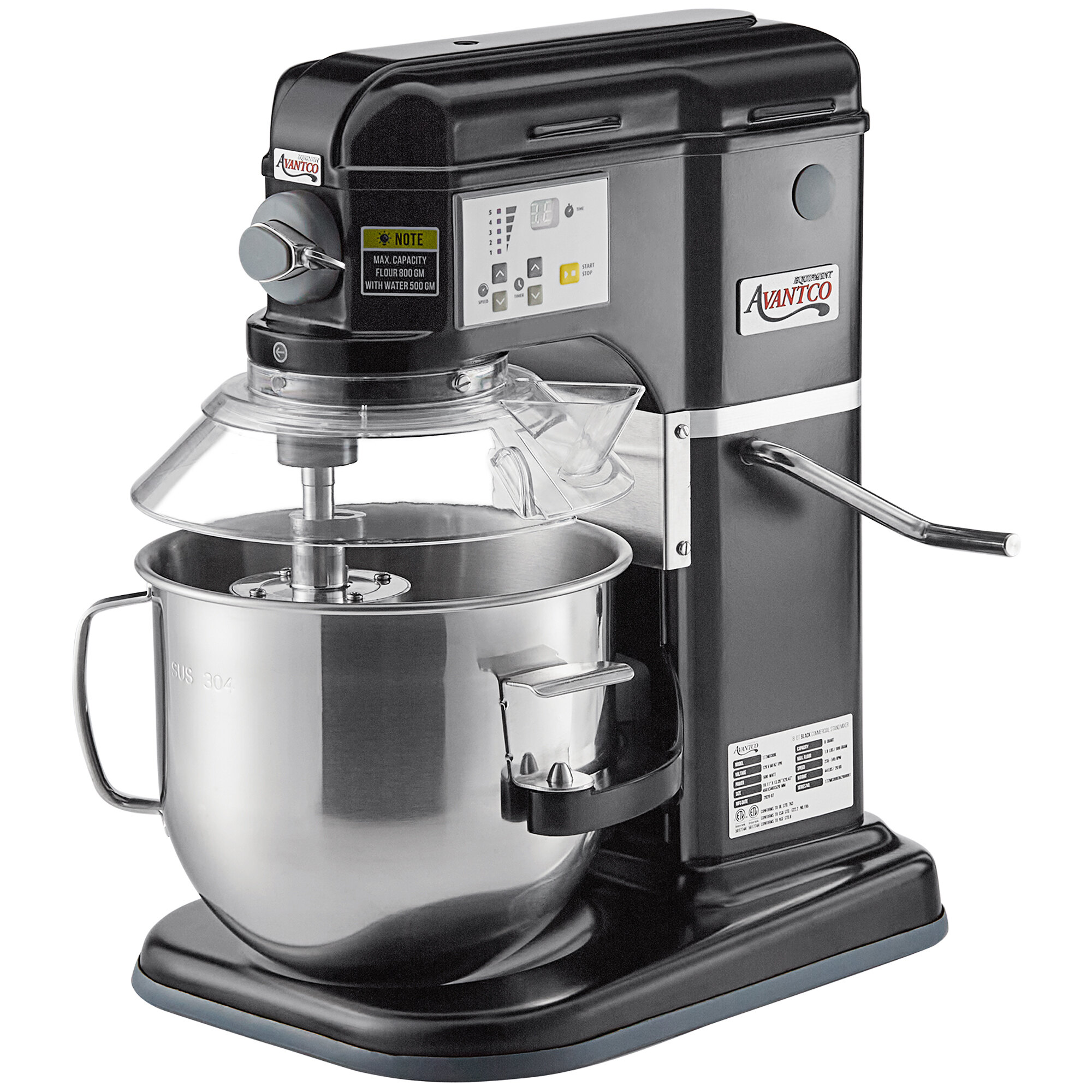 Avantco MIX8GBK Black 8 Qt. Commercial Countertop Mixer with Guard and