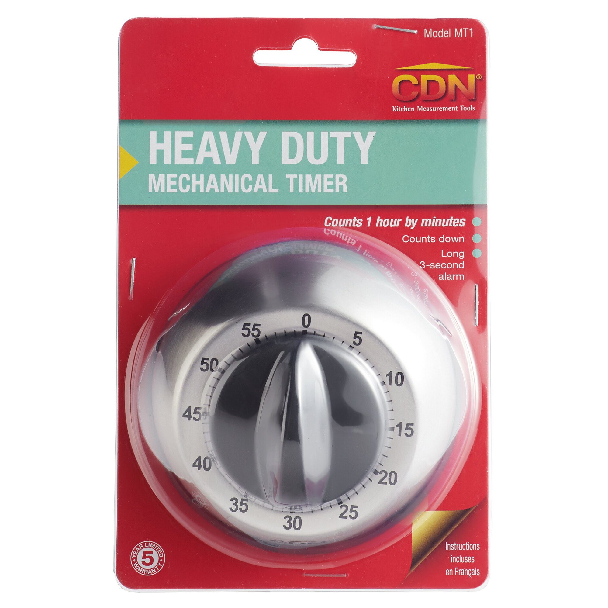 CDN MT1 HeavyDuty Stainless Steel Mechanical 60 Minute Kitchen Timer