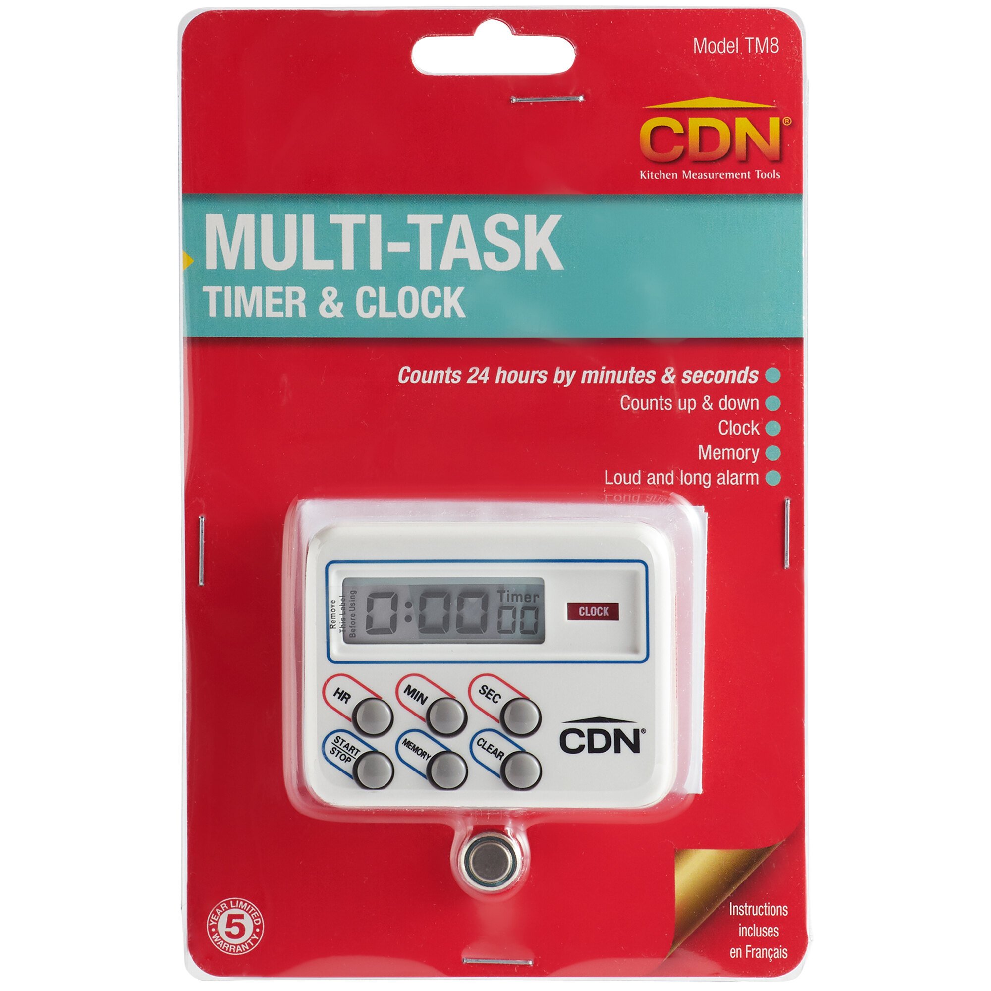 CDN TM8 MultiTask Digital 24 Hour Kitchen Timer with Clock