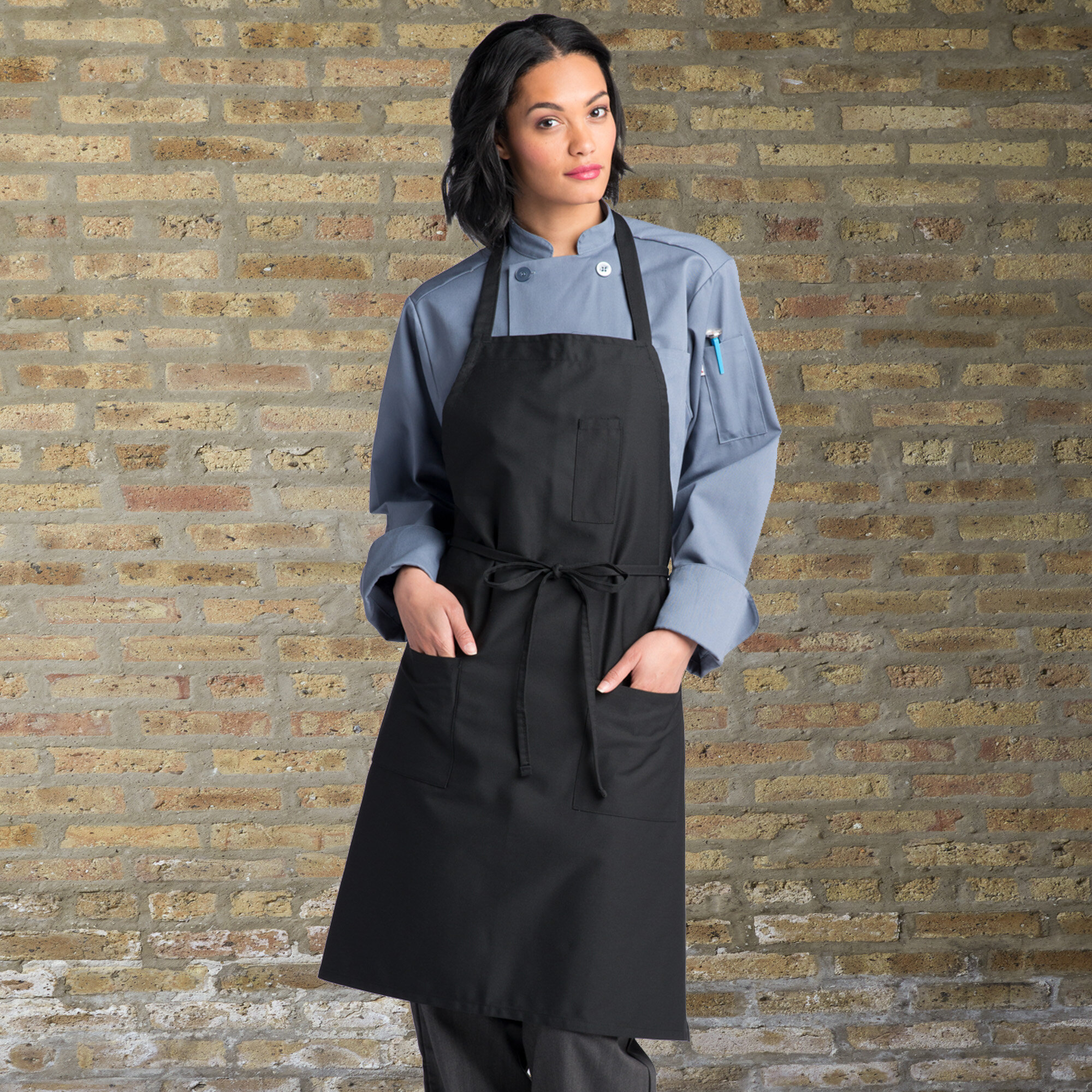 Threads 3004 Black Customizable PolyCotton Twill Bib Apron