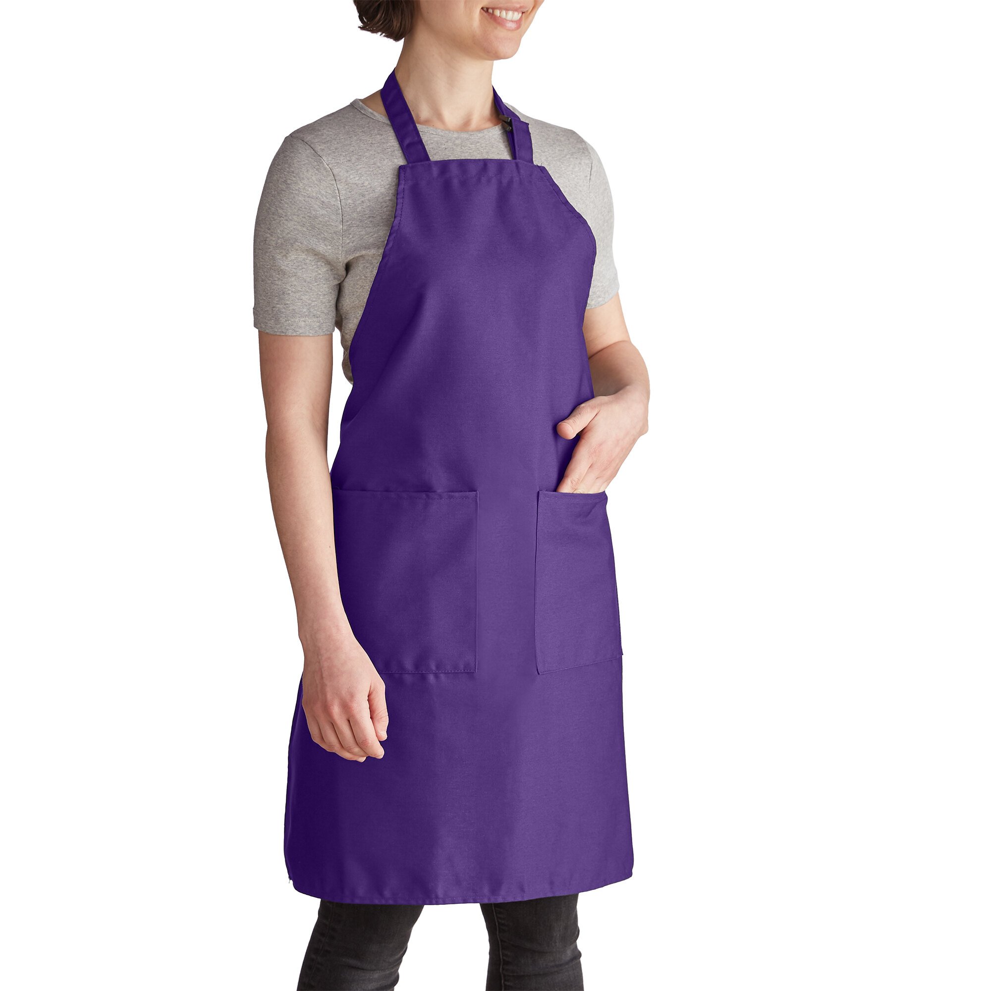 Intedge Purple Adjustable PolyCotton Bib Apron with 2 Pockets 32"L x