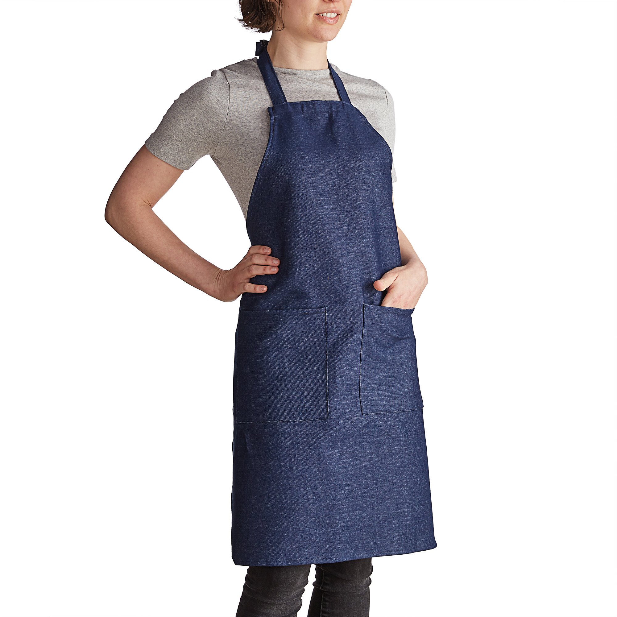 Intedge Denim Adjustable Poly-cotton Bib Apron With 2 Pockets - 32