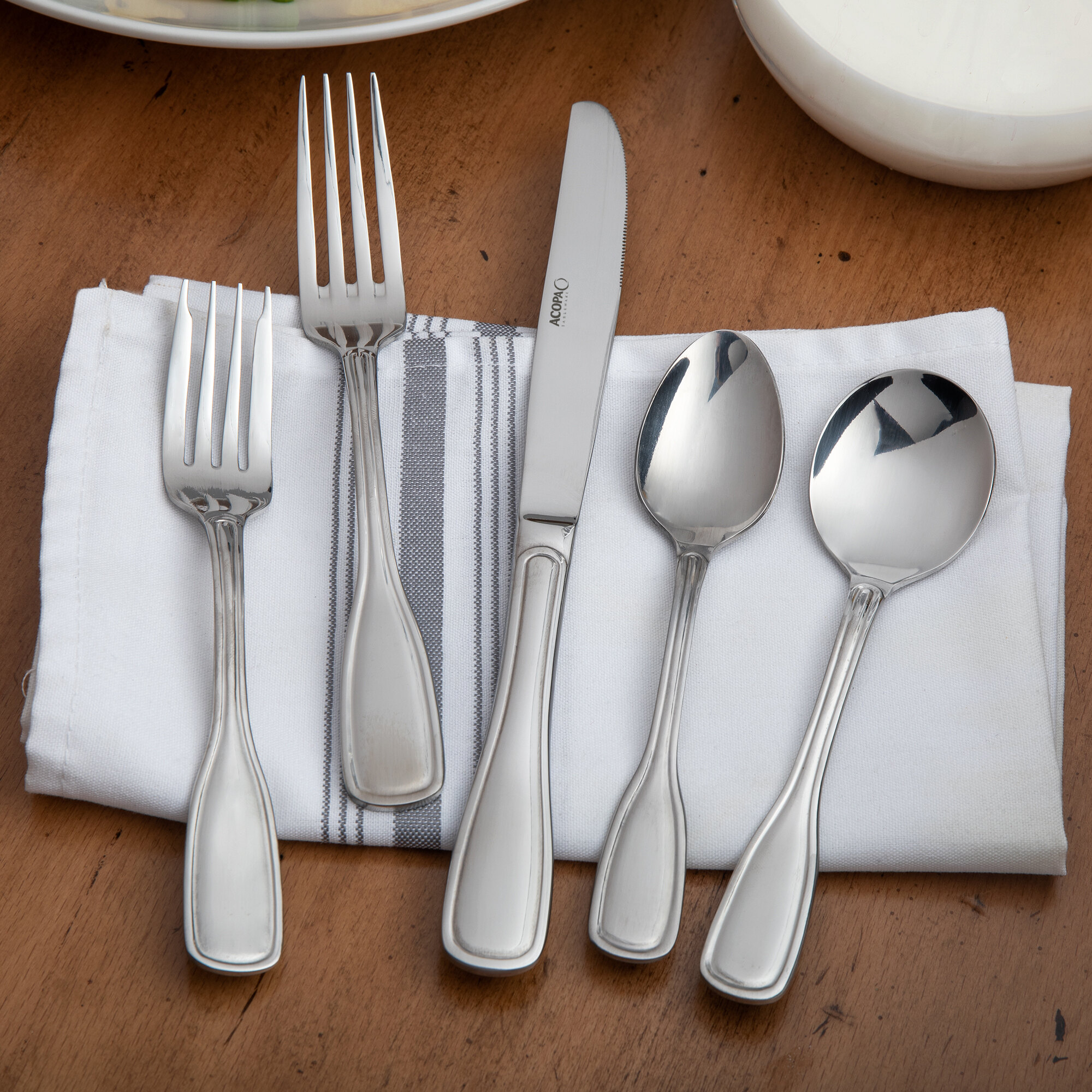 Acopa Saxton 18/0 Stainless Steel Heavy Weight Flatware Set Sample