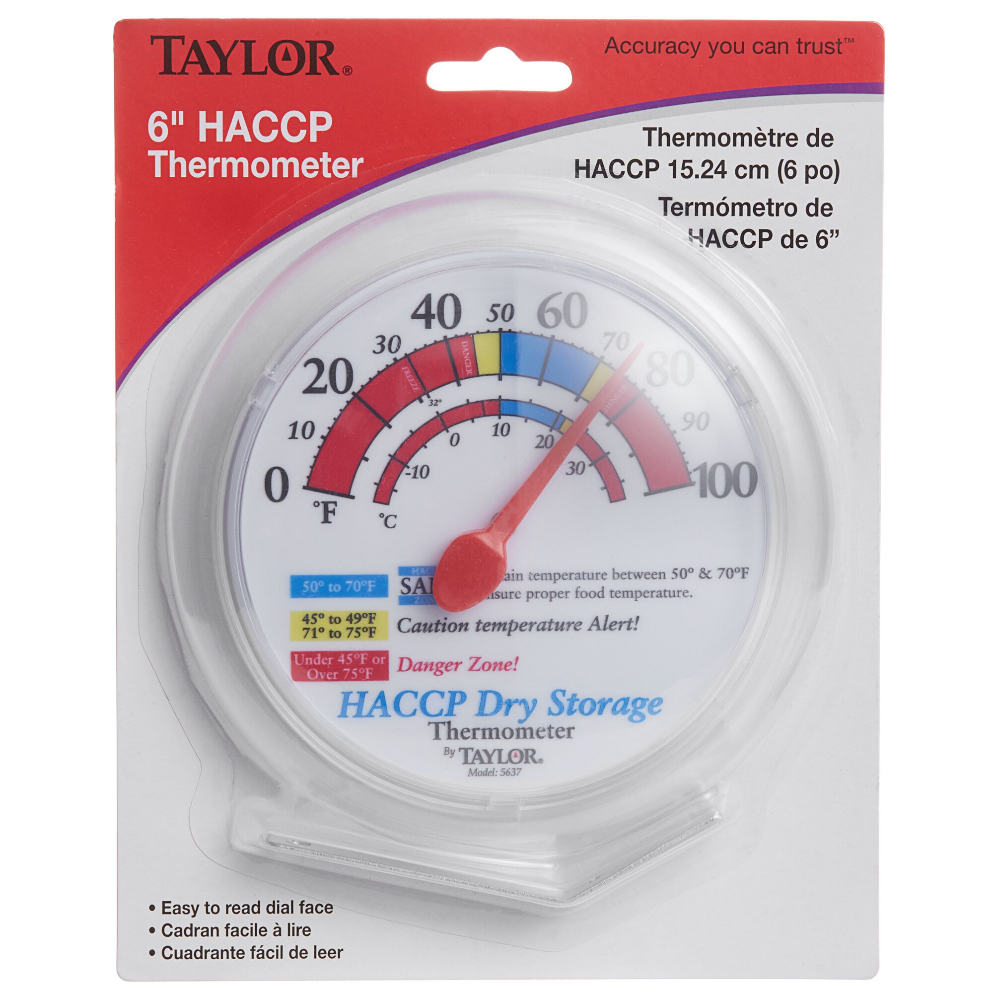 Taylor 5637 6" HACCP Prep / Dry Storage Wall Thermometer