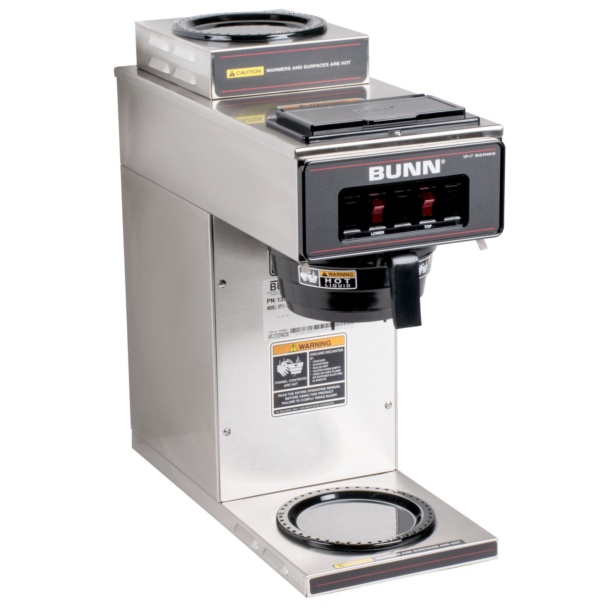 Bunn 13300.0002 VP172 SS Low Profile Pourover Coffee Brewer with 2 Warmers