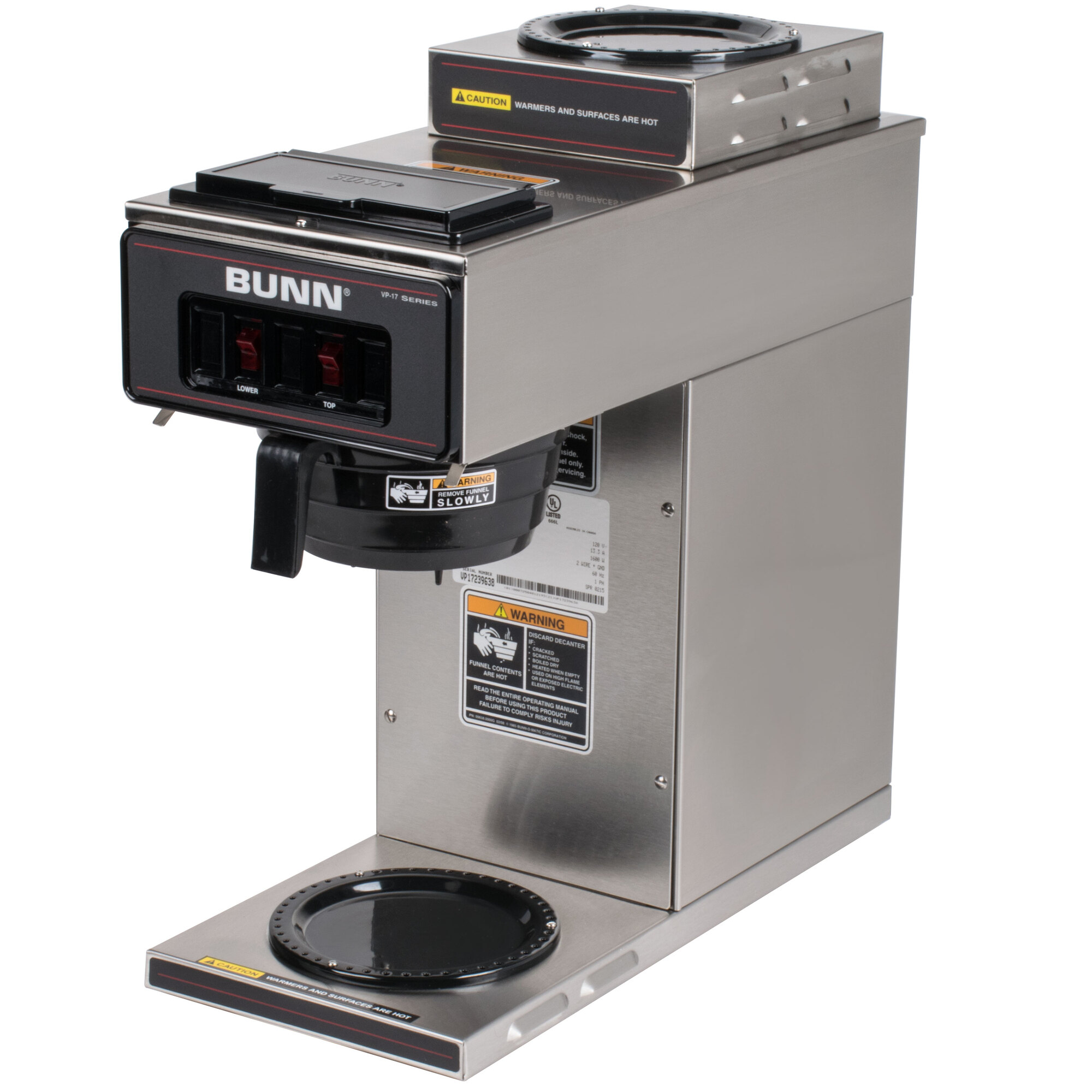 Bunn 13300.0002 VP172 SS Low Profile Pourover Coffee Brewer with 2 Warmers