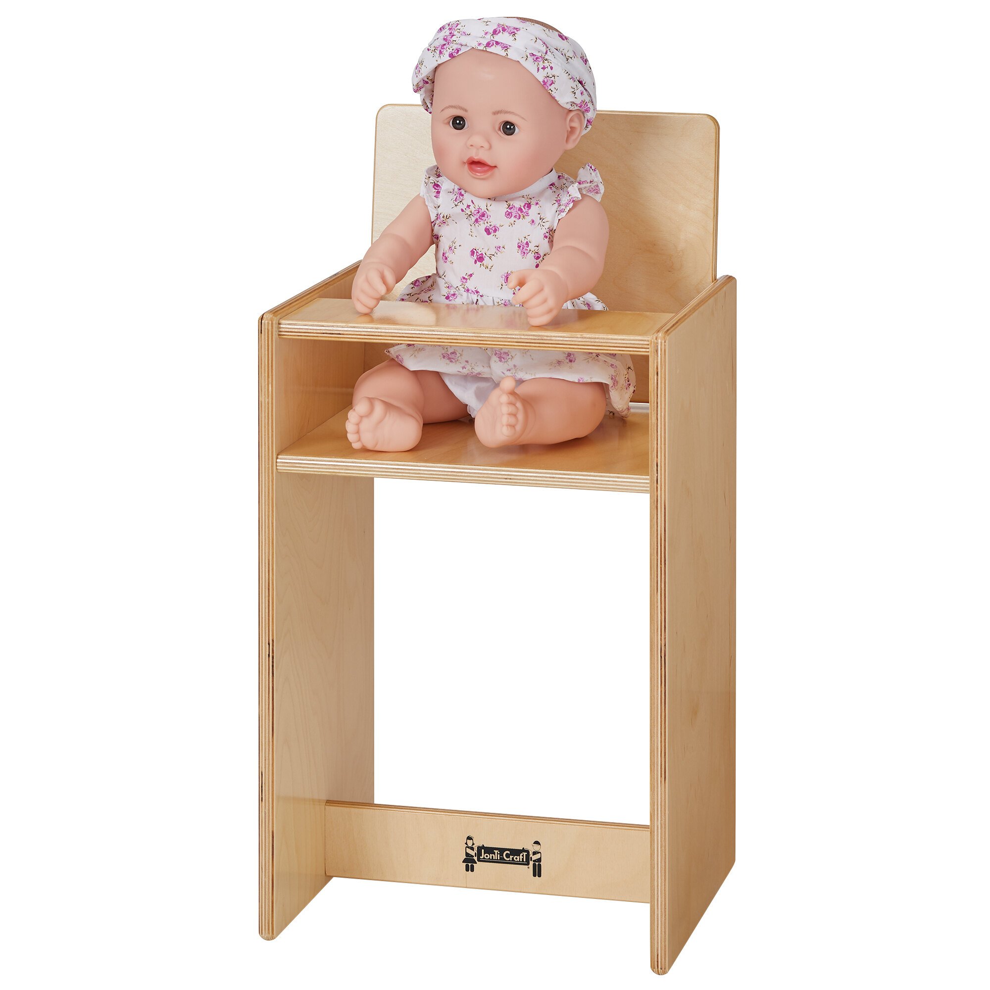 JontiCraft Baltic Birch 0495JC 13" x 12" x 25" Children's Wood Doll High Chair