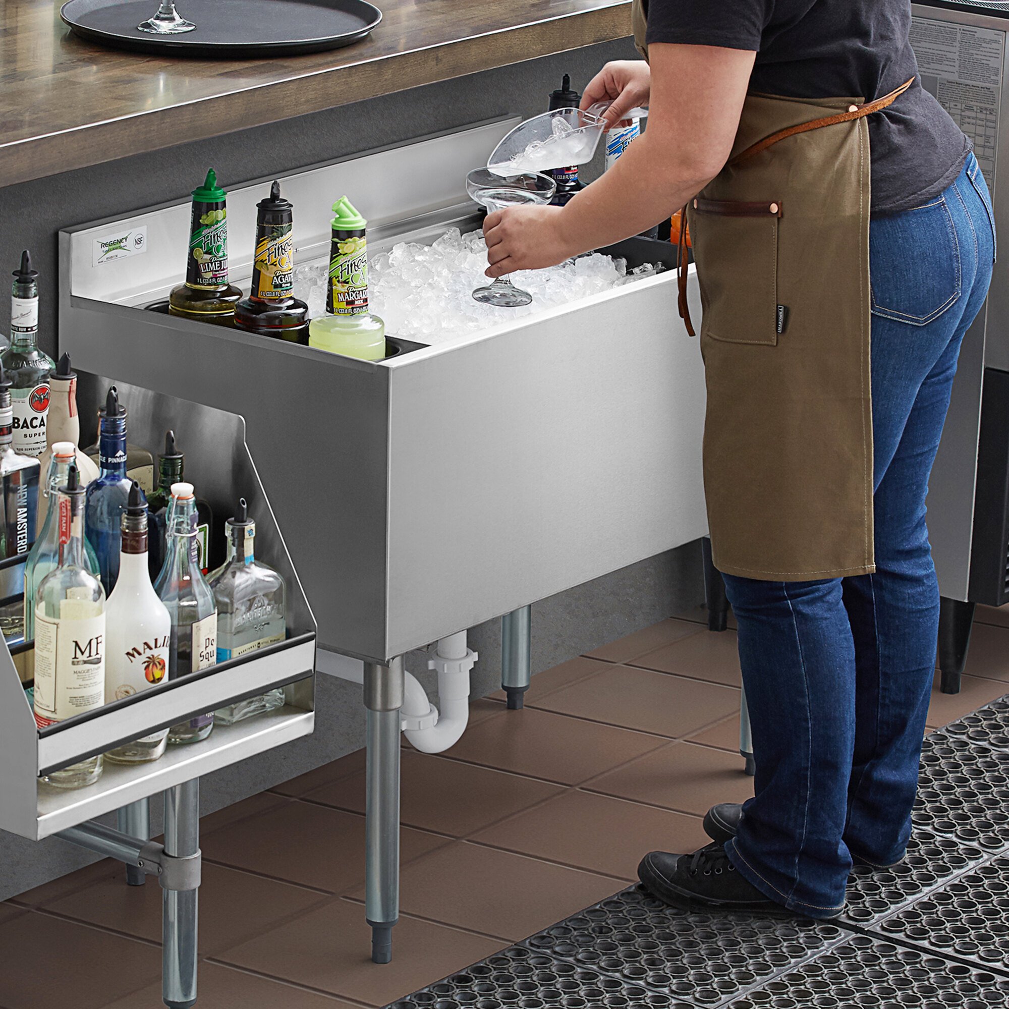 Regency 21" x 36" Stainless Steel Underbar Ice Bin with Bottle Holders