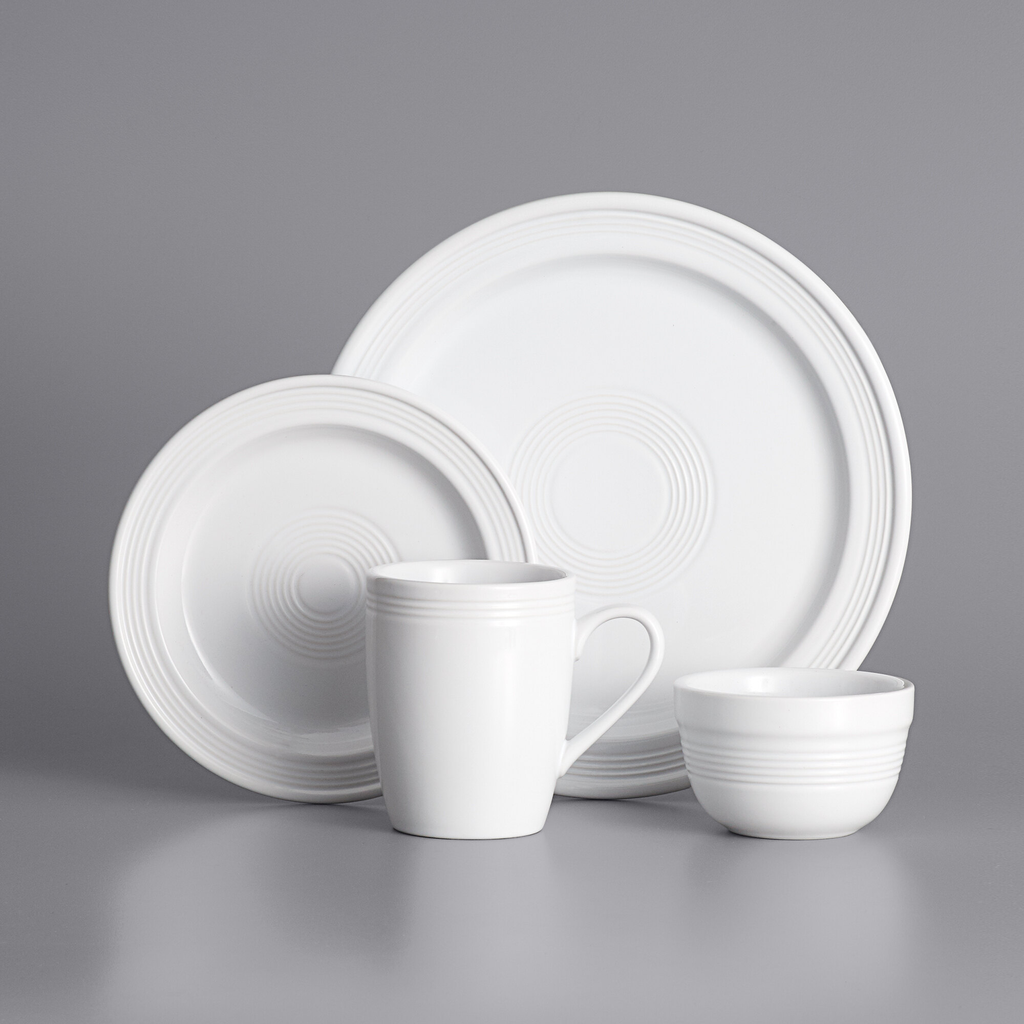 Acopa Capri Coconut White Stoneware Dinnerware Set with Service for 12