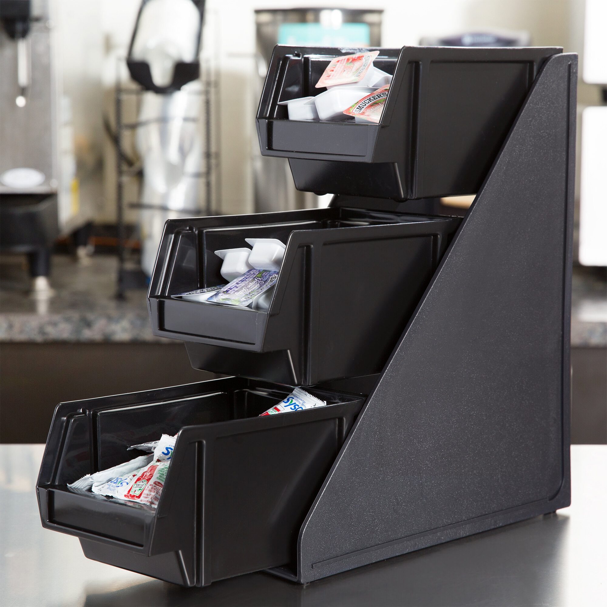 Vollrath 484206 Traex® Black SelfServe Condiment Bin Stand Set with 3