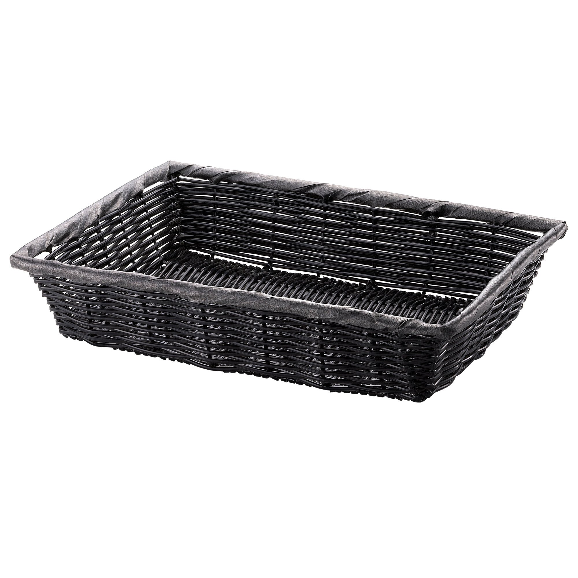 Tablecraft 2488 14" x 10" x 3" Black Rectangular Woven Basket