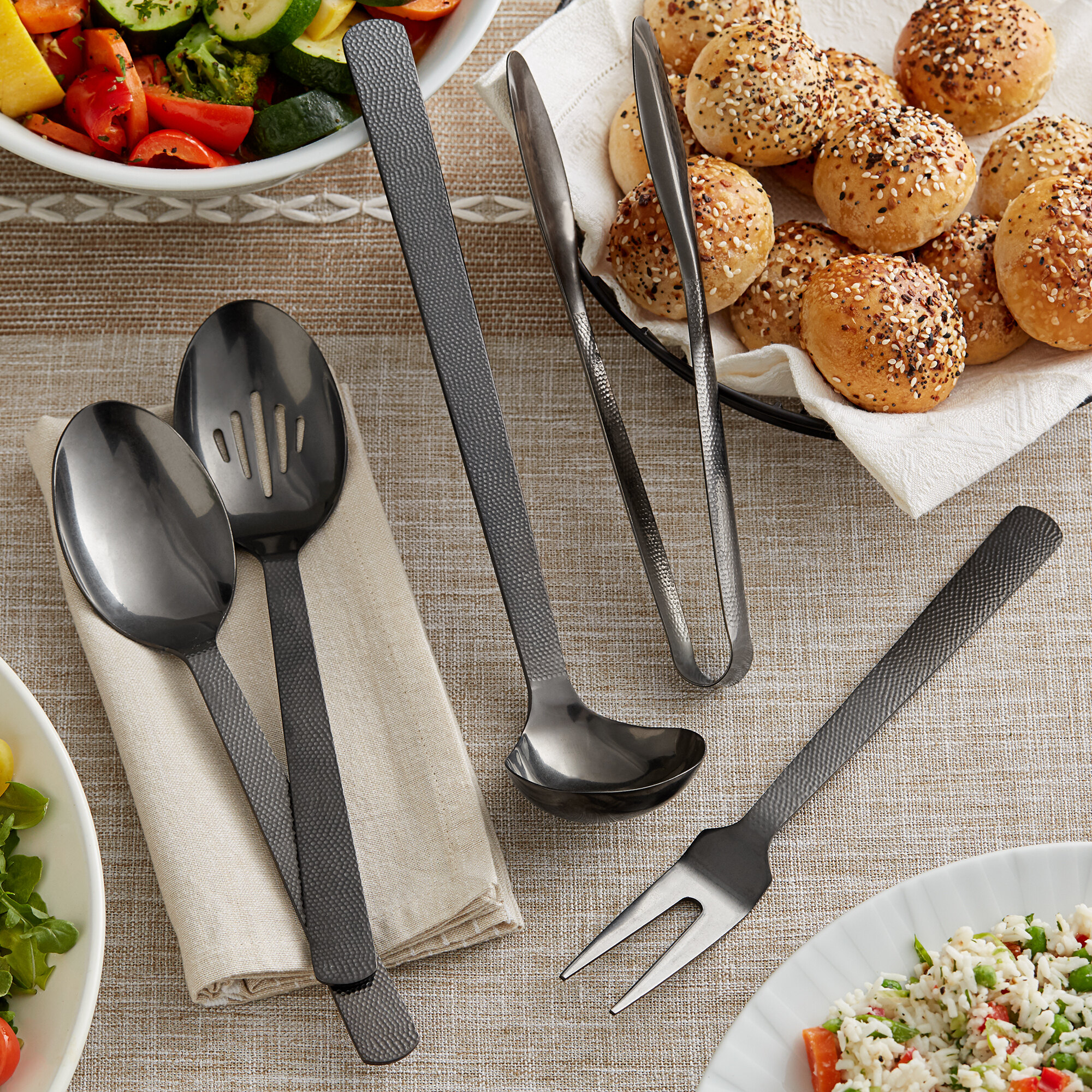 American Metalcraft 5Piece Hammered Black Vintage Serving Utensil Set