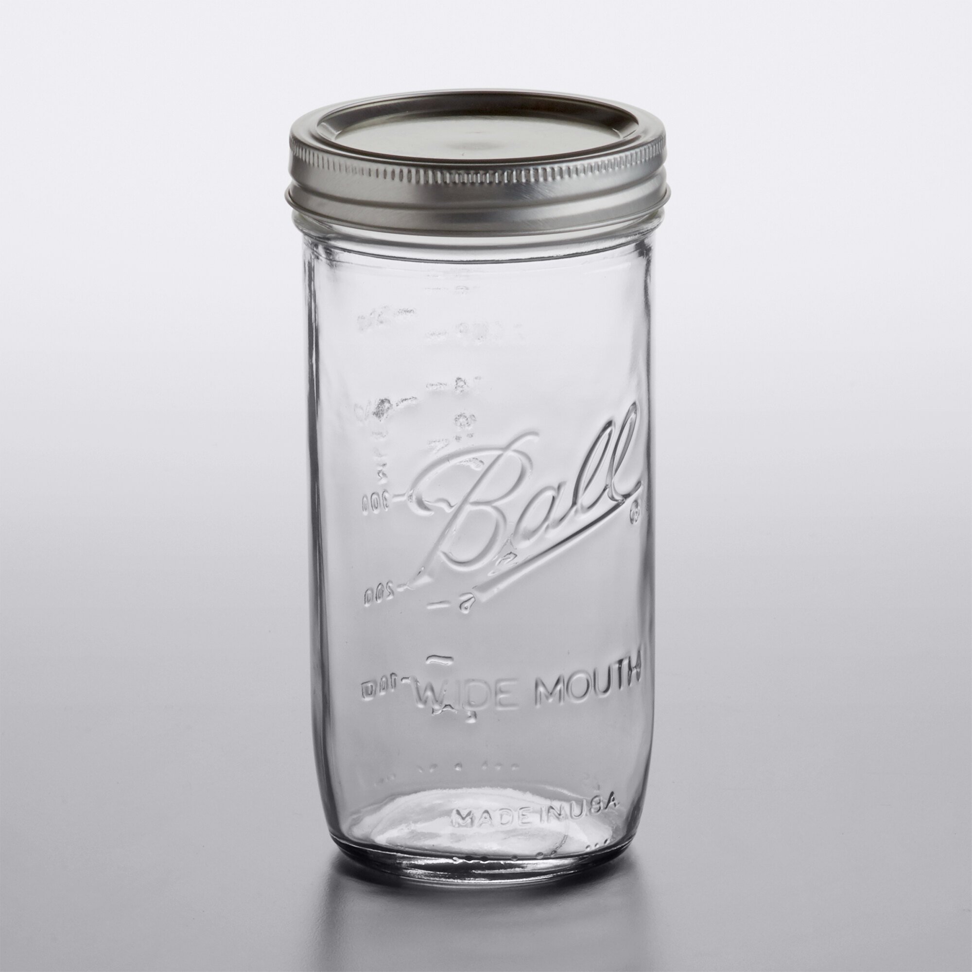 Ball 1440065500 24 oz. Wide Mouth Glass Canning Jar with Silver Metal