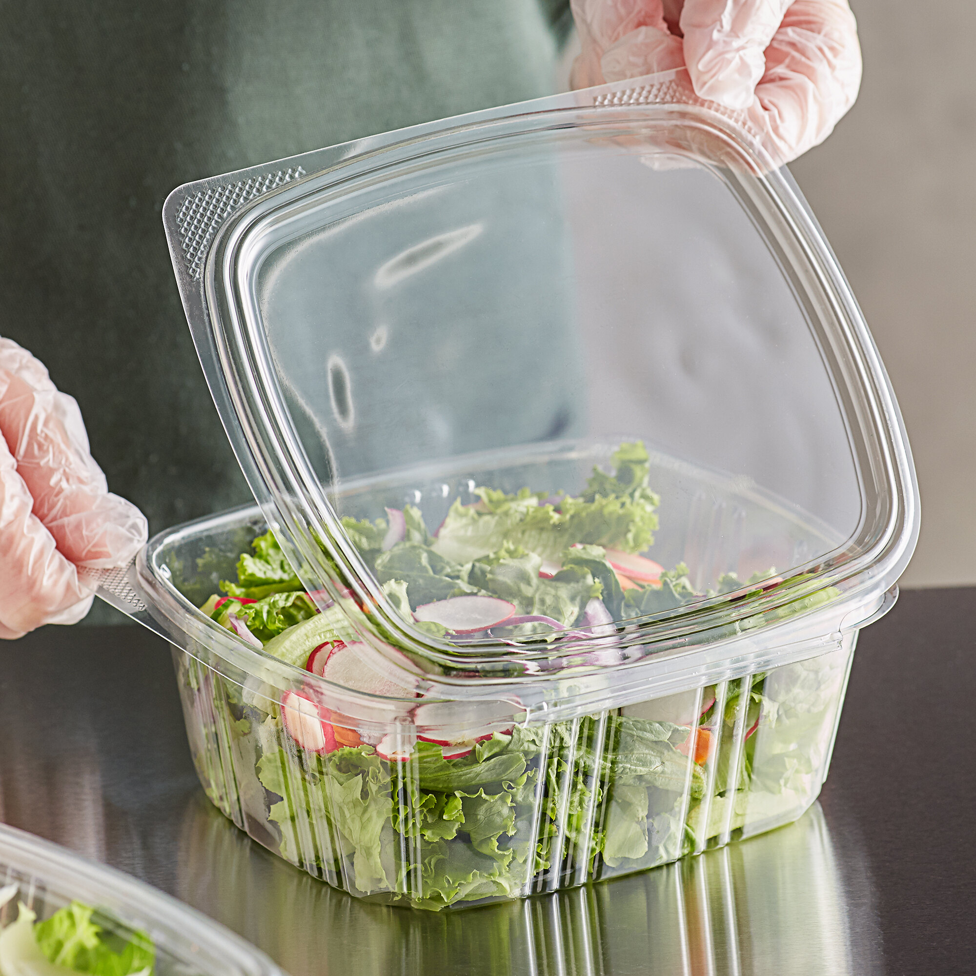 Choice 32 oz. Clear RPET Tall Hinged Deli Container 200/Case