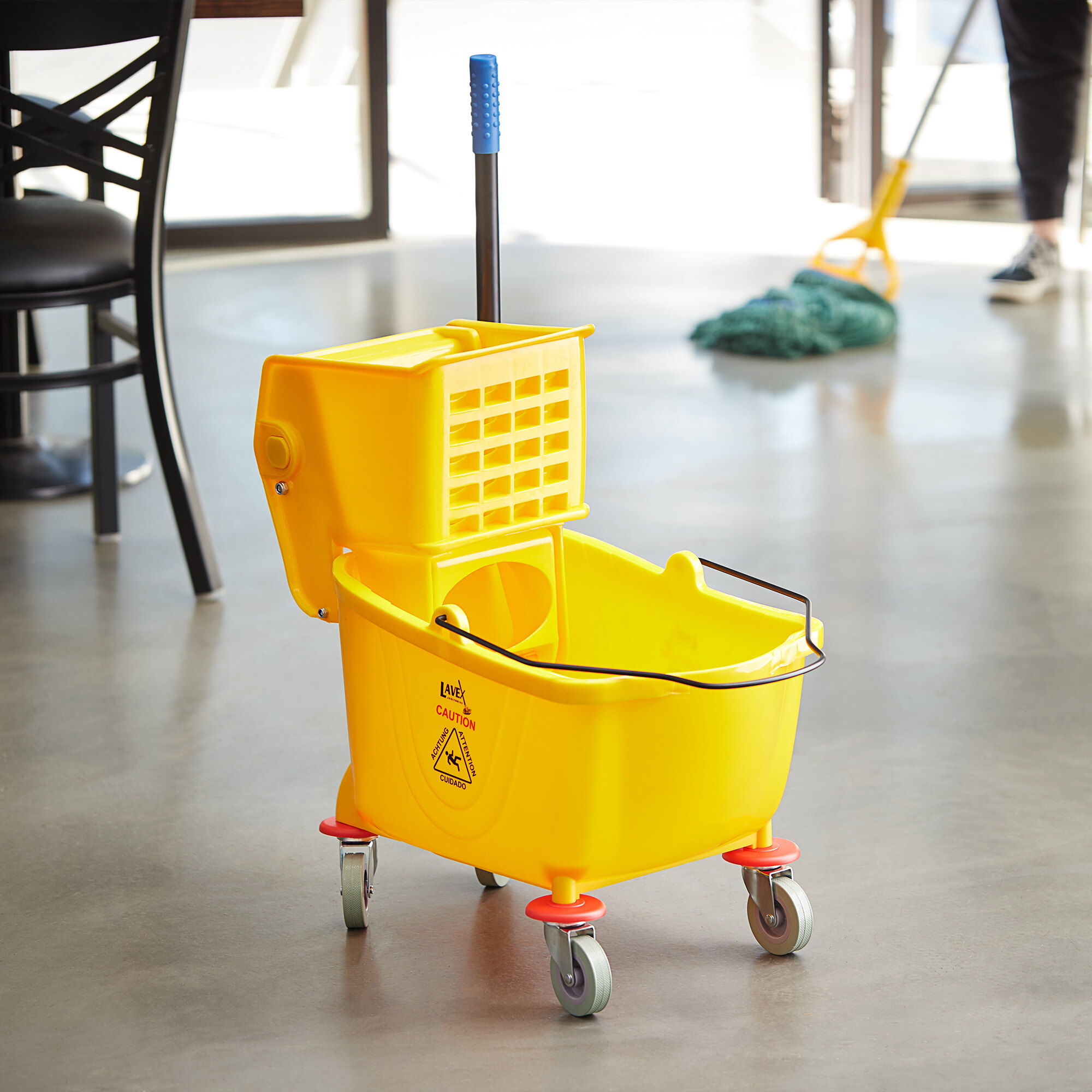 Lavex Janitorial 26 Qt. Yellow Mop Bucket and Side Press Wringer Combo