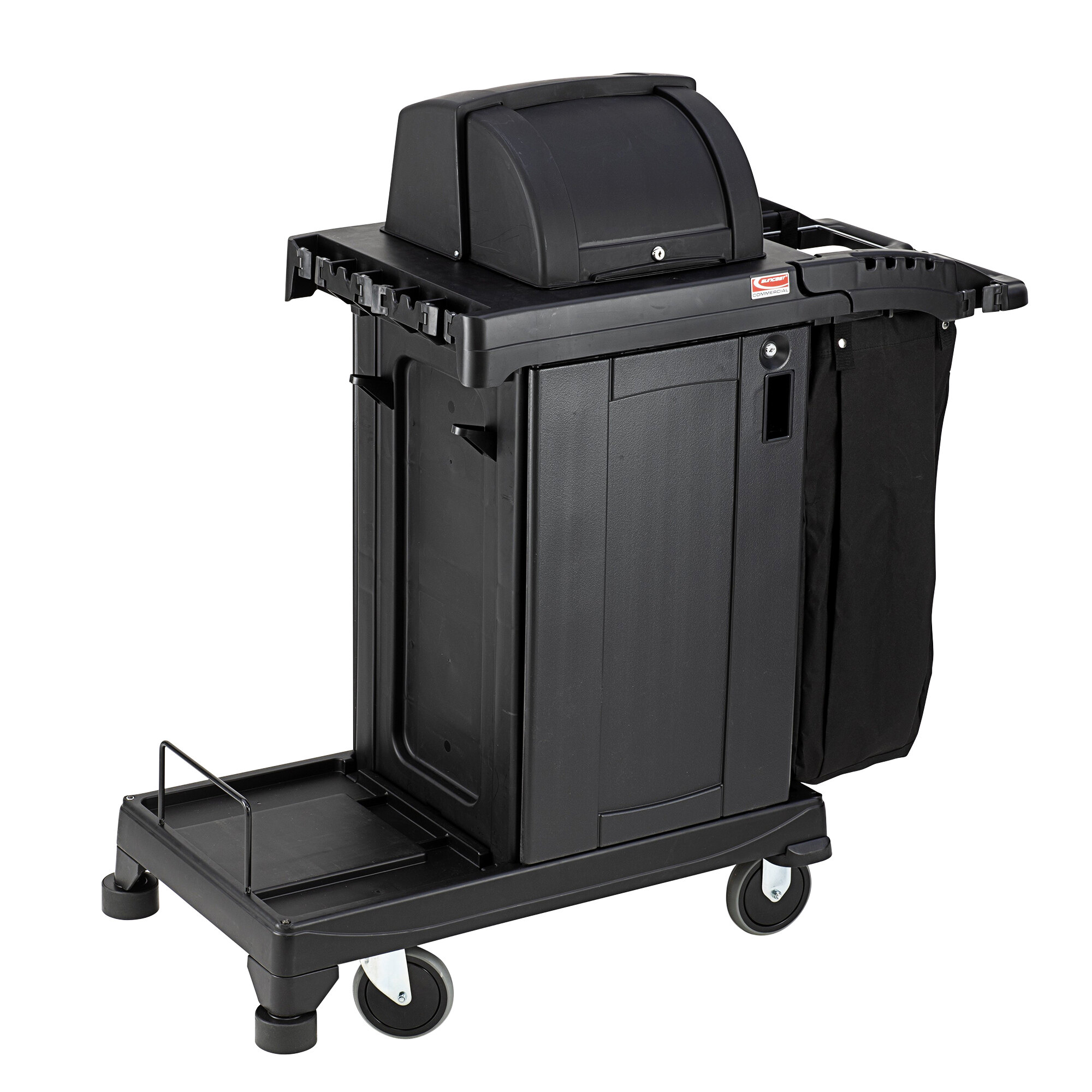 Suncast CCH225 Black High Security Janitor / Housekeeping Cart with Bag, Lockable Hood, and Non