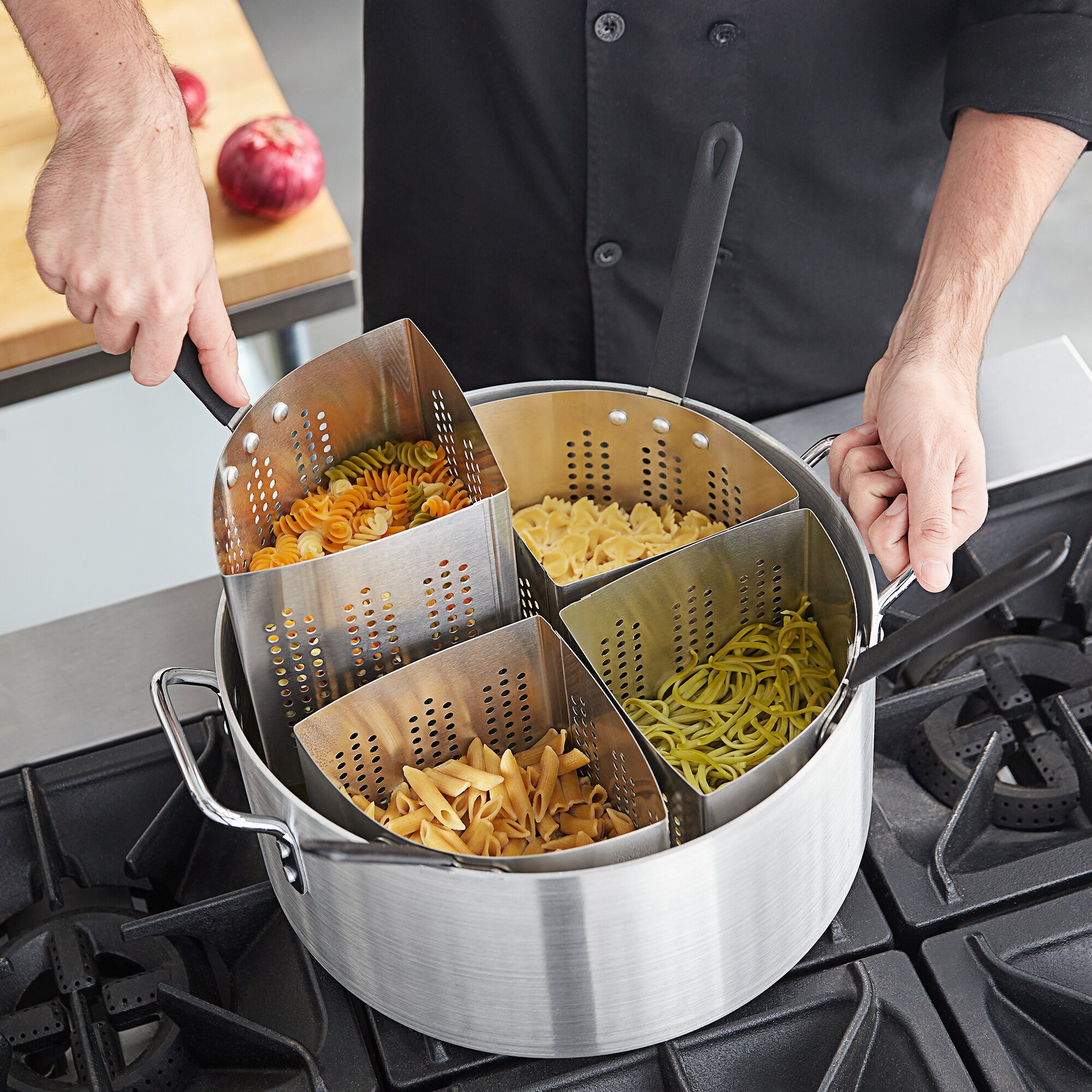 Choice 5 Qt. Perforated Stainless Steel Strainer Basket / Wedge Inset