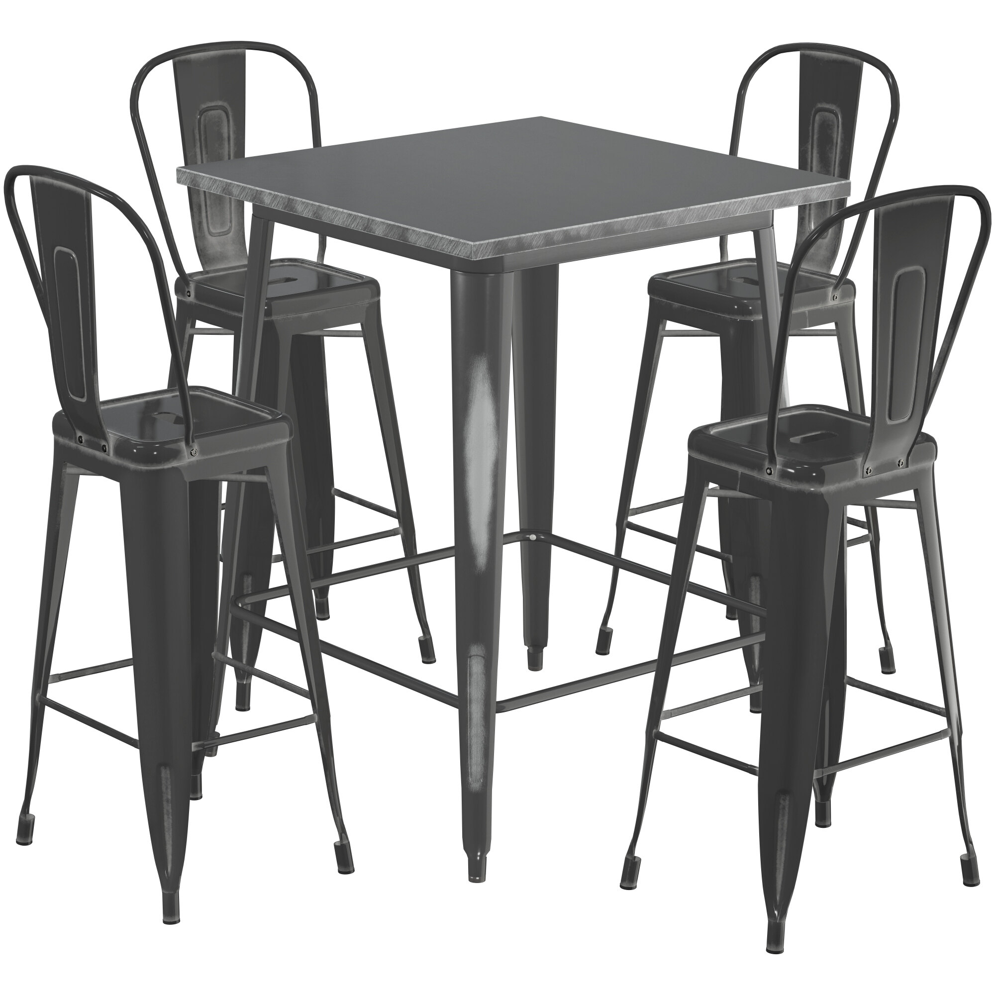 Lancaster Table & Seating Alloy Series 32" x 32" Distressed Black Outdoor Bar Height Table with