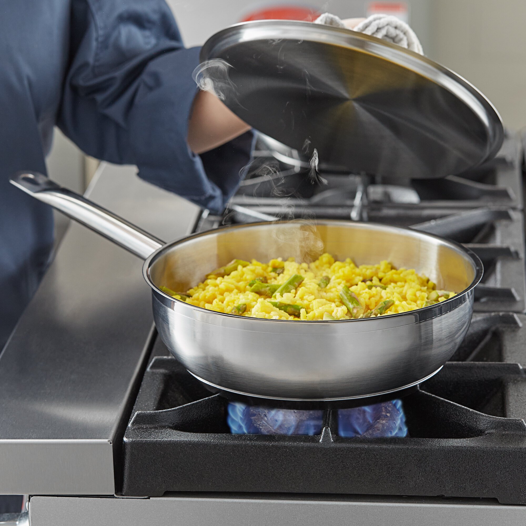 Vigor 3 Qt. Stainless Steel Saucier Pan with AluminumClad Bottom and Cover