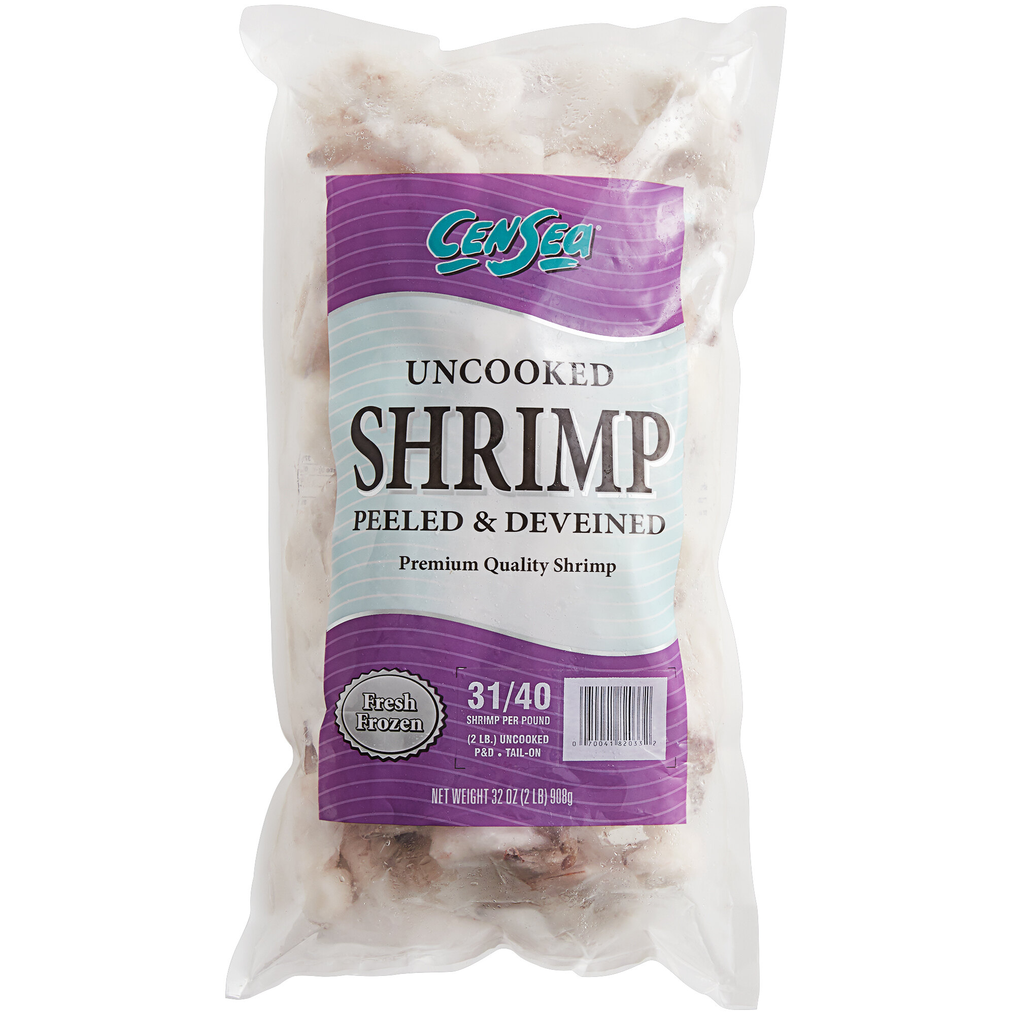 CenSea 2 lb. 31/40 Size Tail-On Raw White Shrimp - 5/Case