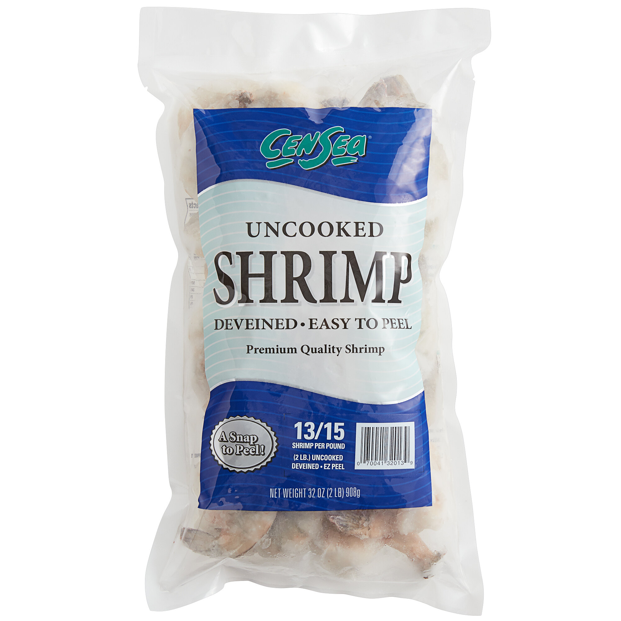 CenSea 2 lb. 13/15 Size EZ Peel Shell-On Raw White Shrimp - 10/Case