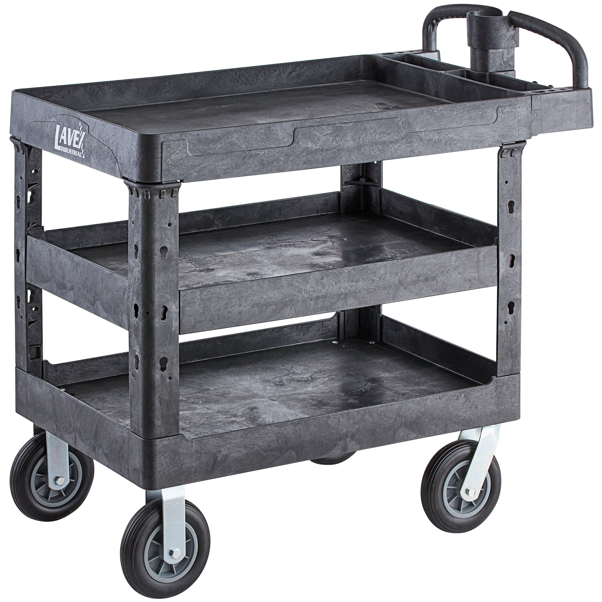 Lavex Industrial Large Black 3-Shelf Utility Cart with Ergonomic Handle ...