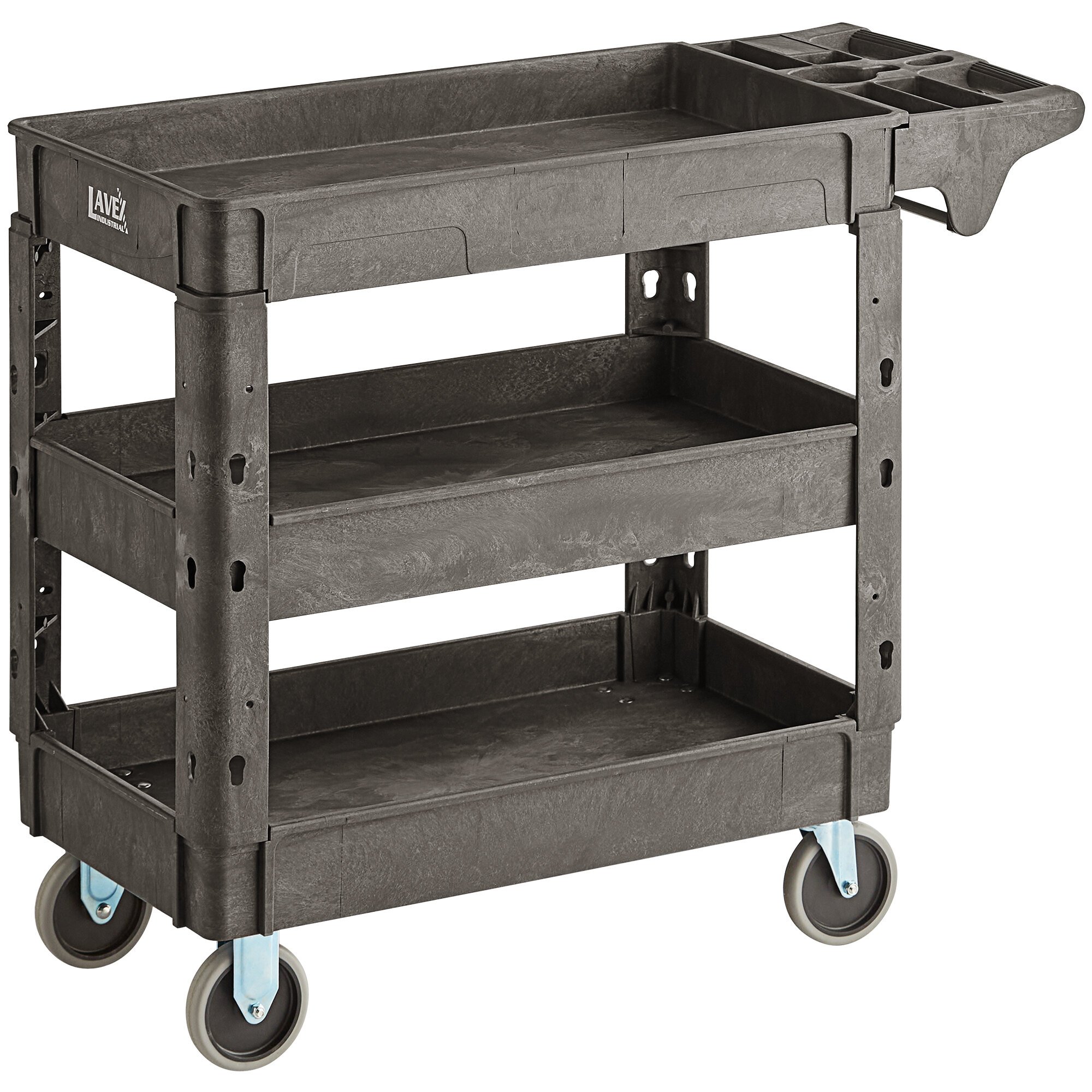 Lavex Industrial Medium Black 3-Shelf Utility Cart with Premium Handle ...