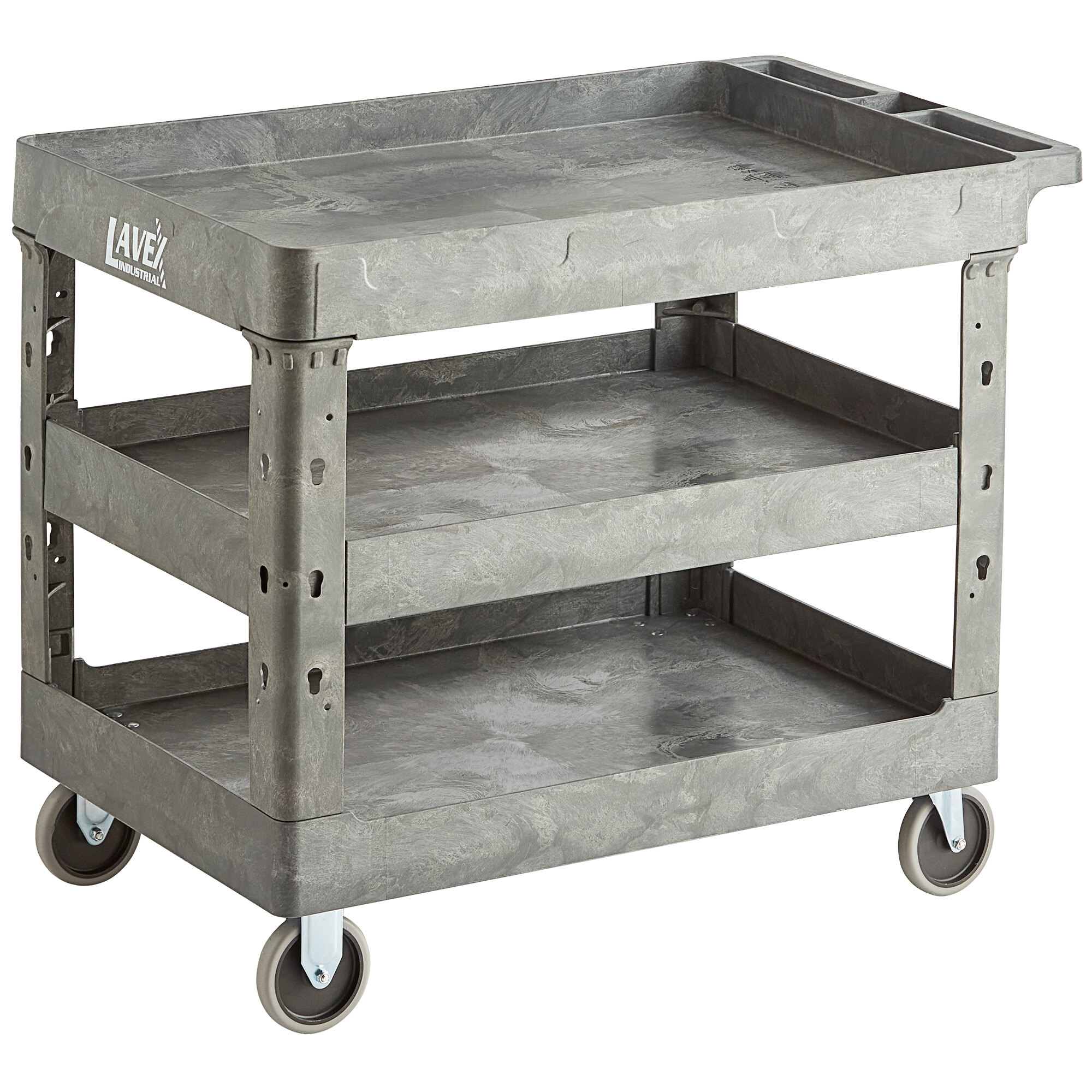 Lavex Industrial Large Gray 3-Shelf Utility Cart - 40 3/4