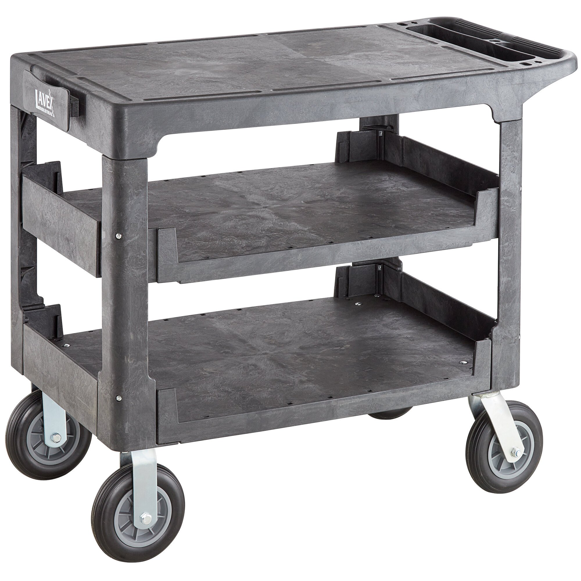 Lavex Industrial Large Black 3 Shelf Utility Cart With Flat Top Built   2198827 