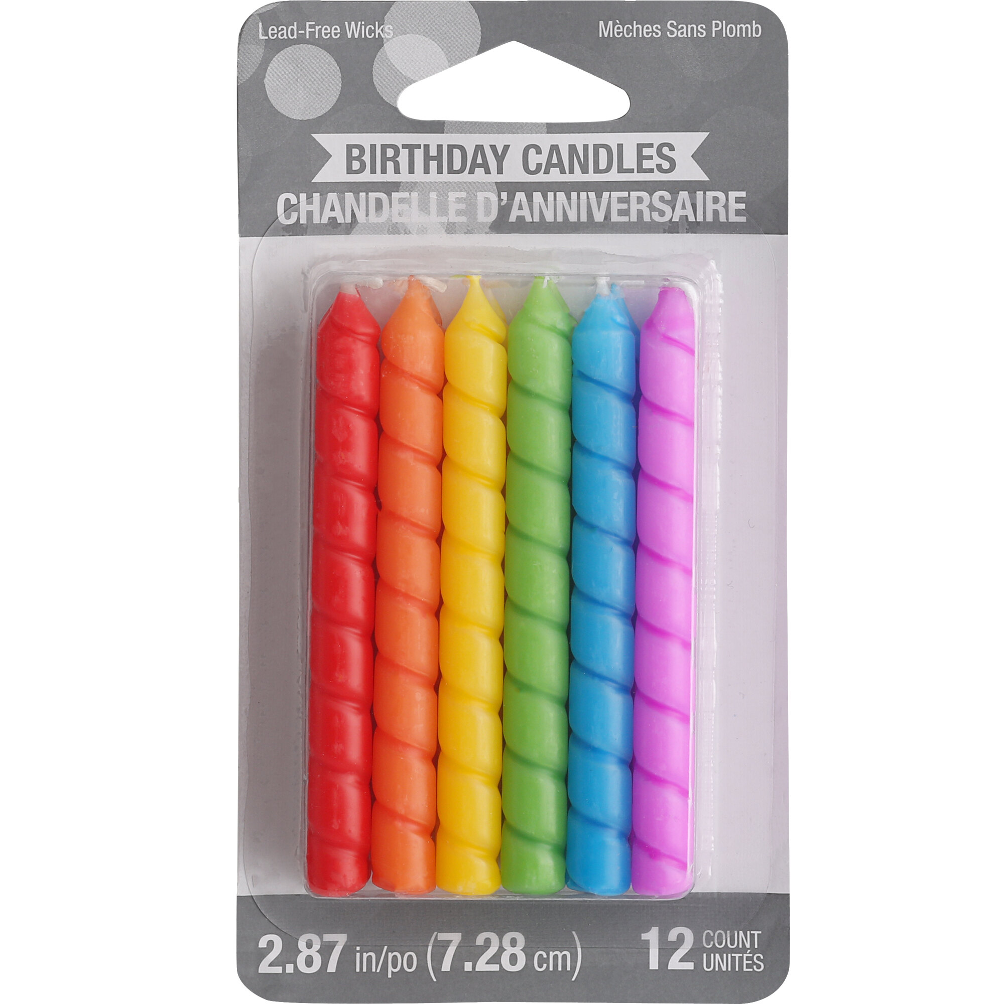 Creative Converting 347177 3" Rainbow Color Spiral Candles 12/Pack