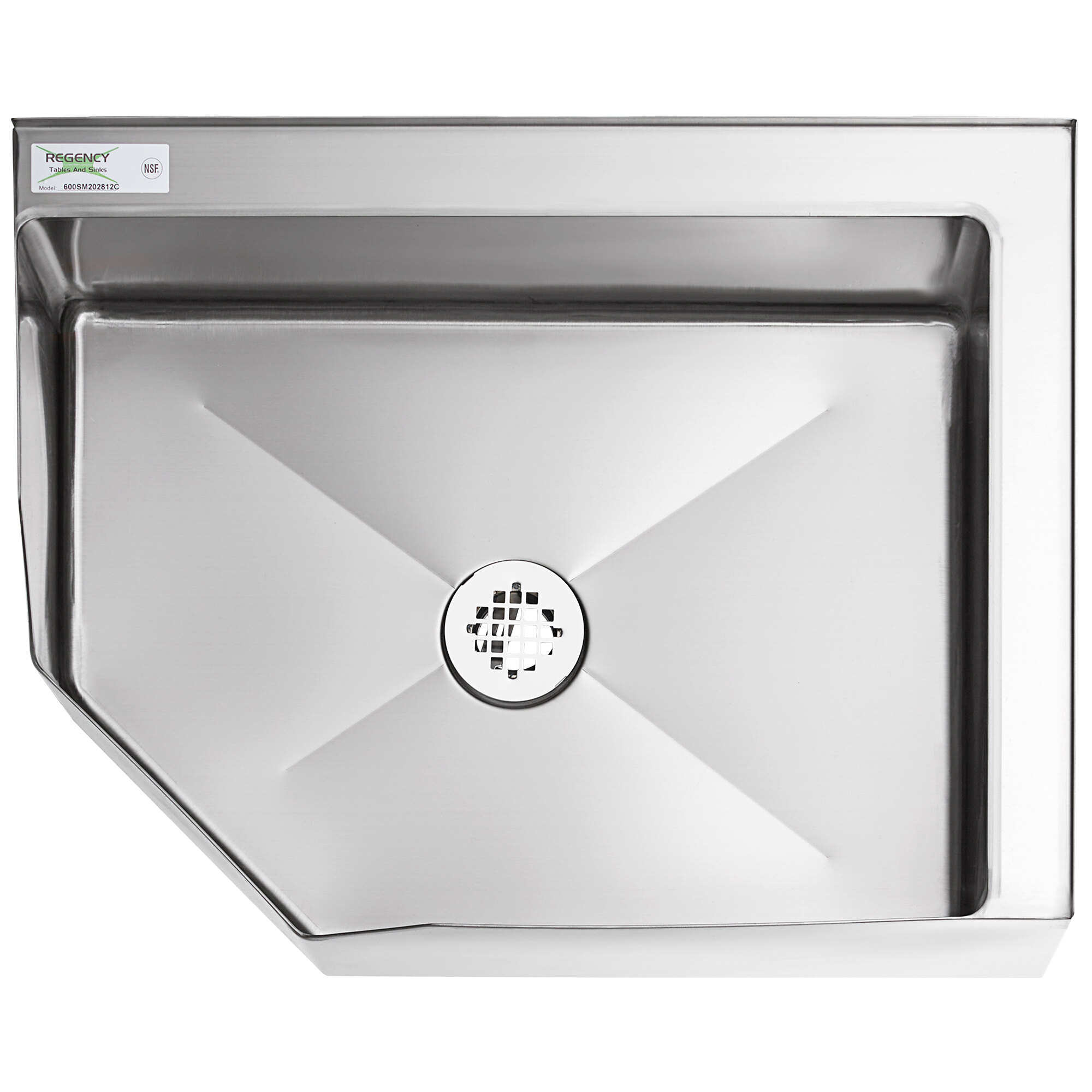Regency 16Gauge Stainless Steel One Compartment Corner Mop Sink with Notched Front 28" x 20