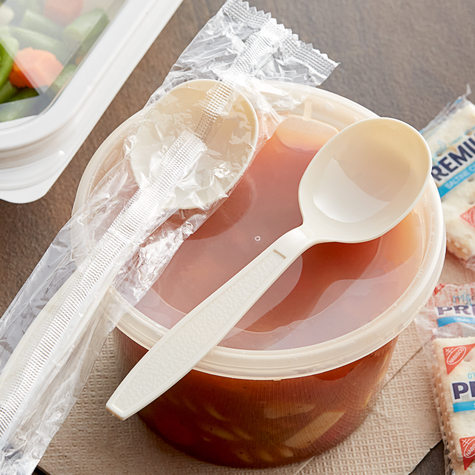 Visions Individually Wrapped Beige Heavy Weight Plastic Soup Spoon