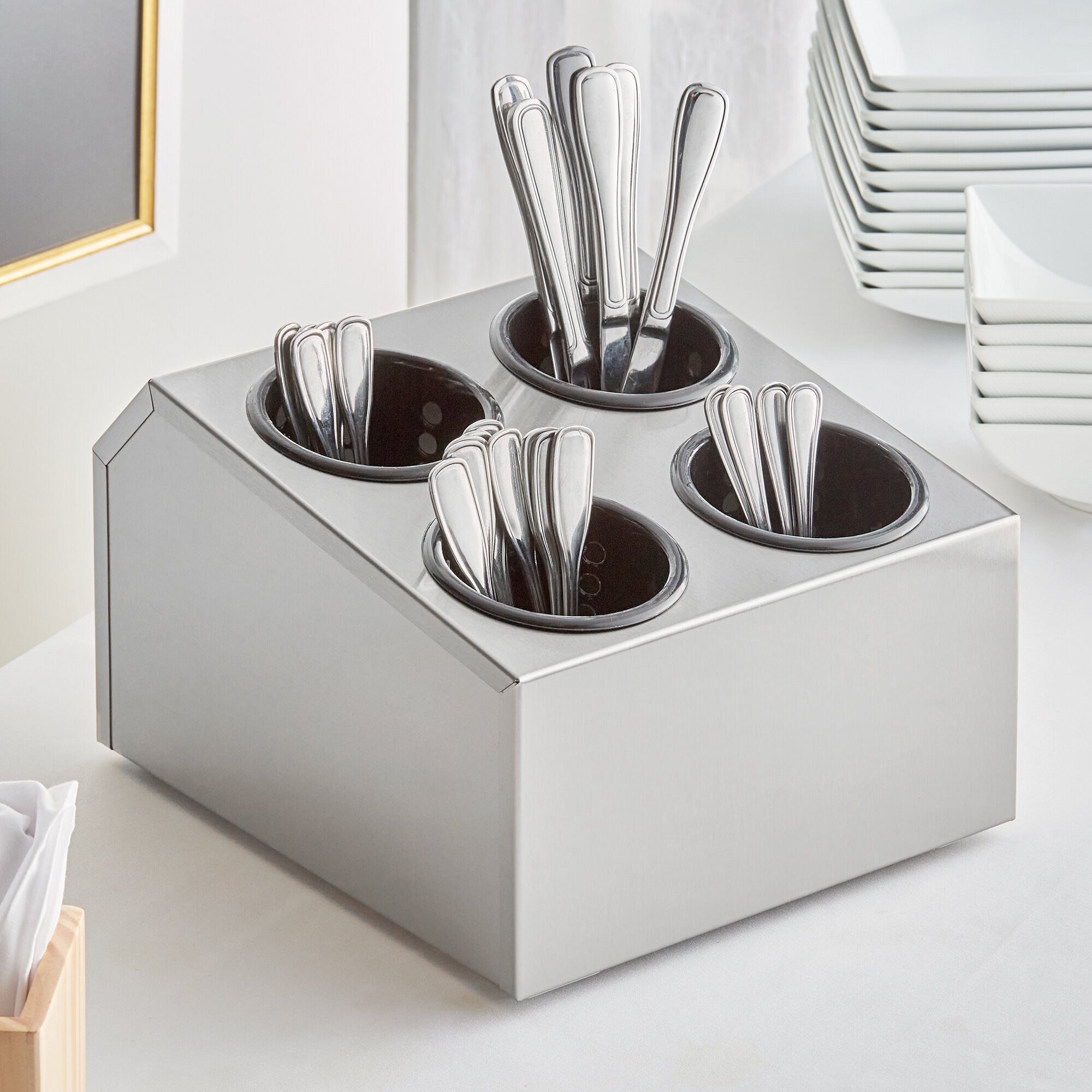 Choice Four Hole Stainless Steel Flatware Organizer with Black