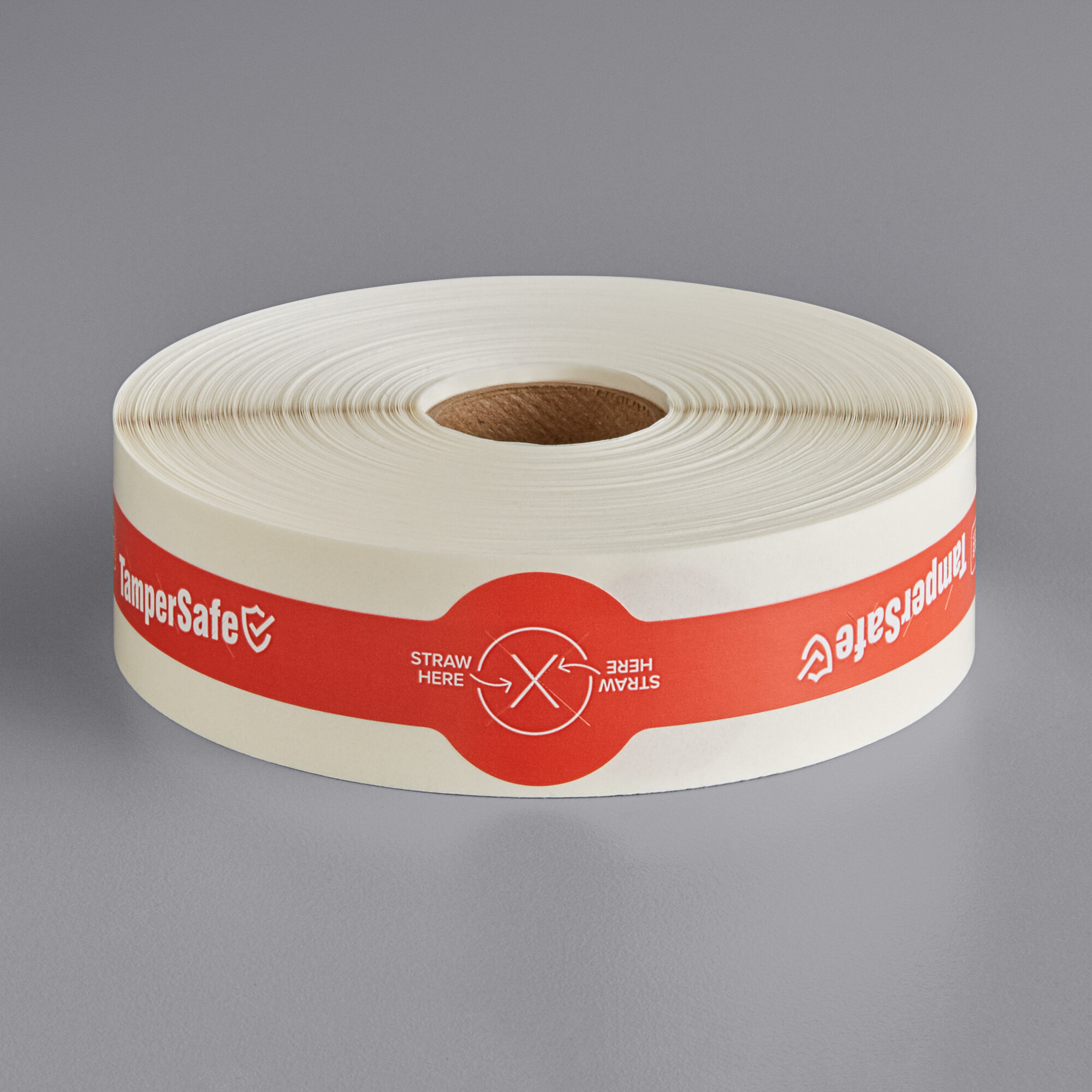 TamperSafe 1" x 8" Red Paper Flat Lid TamperEvident Drink Label with