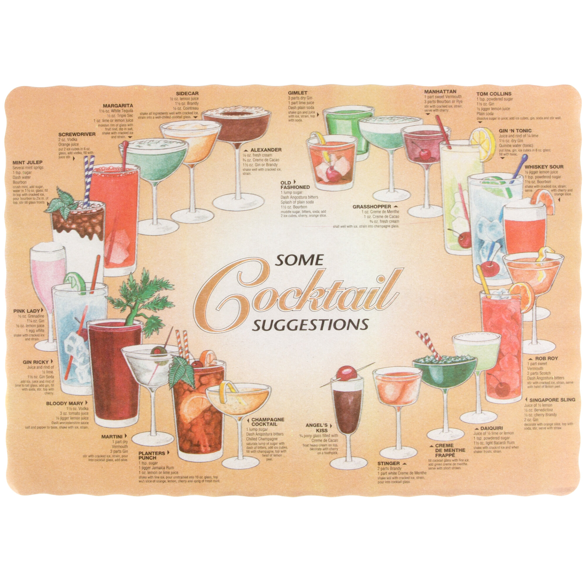 10" x 14" Cocktail Suggestions Design Paper Placemat 1000/Case