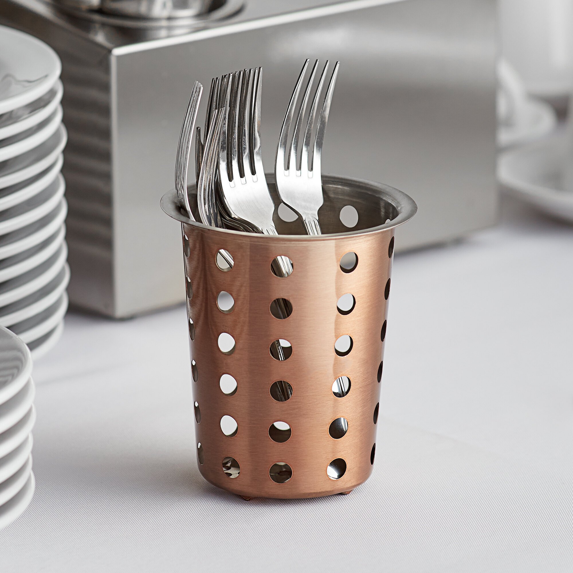 Choice Perforated Copper Finish Flatware Holder Cylinder