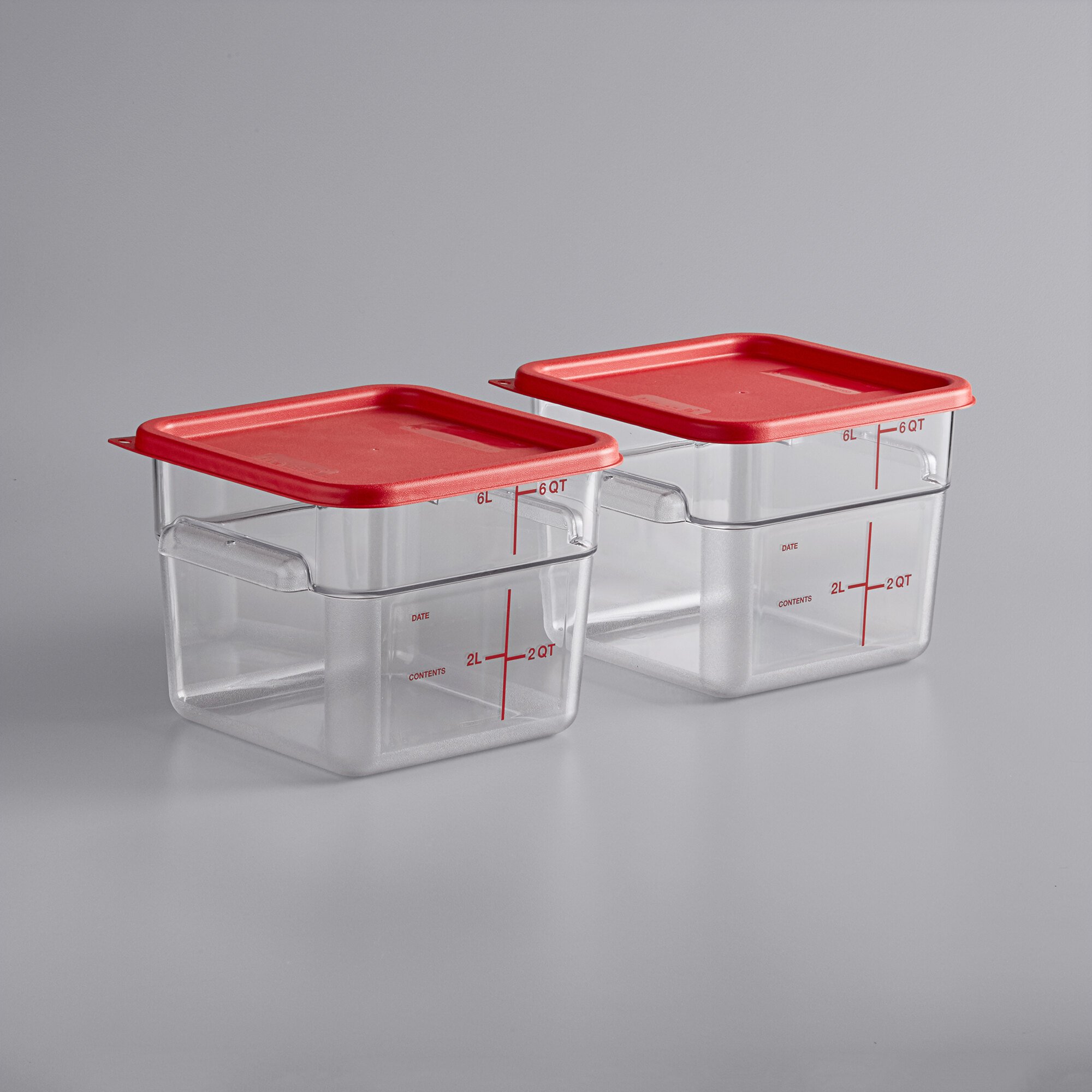 Vigor 6 Qt. Clear Square Polycarbonate Food Storage Container and Red ...