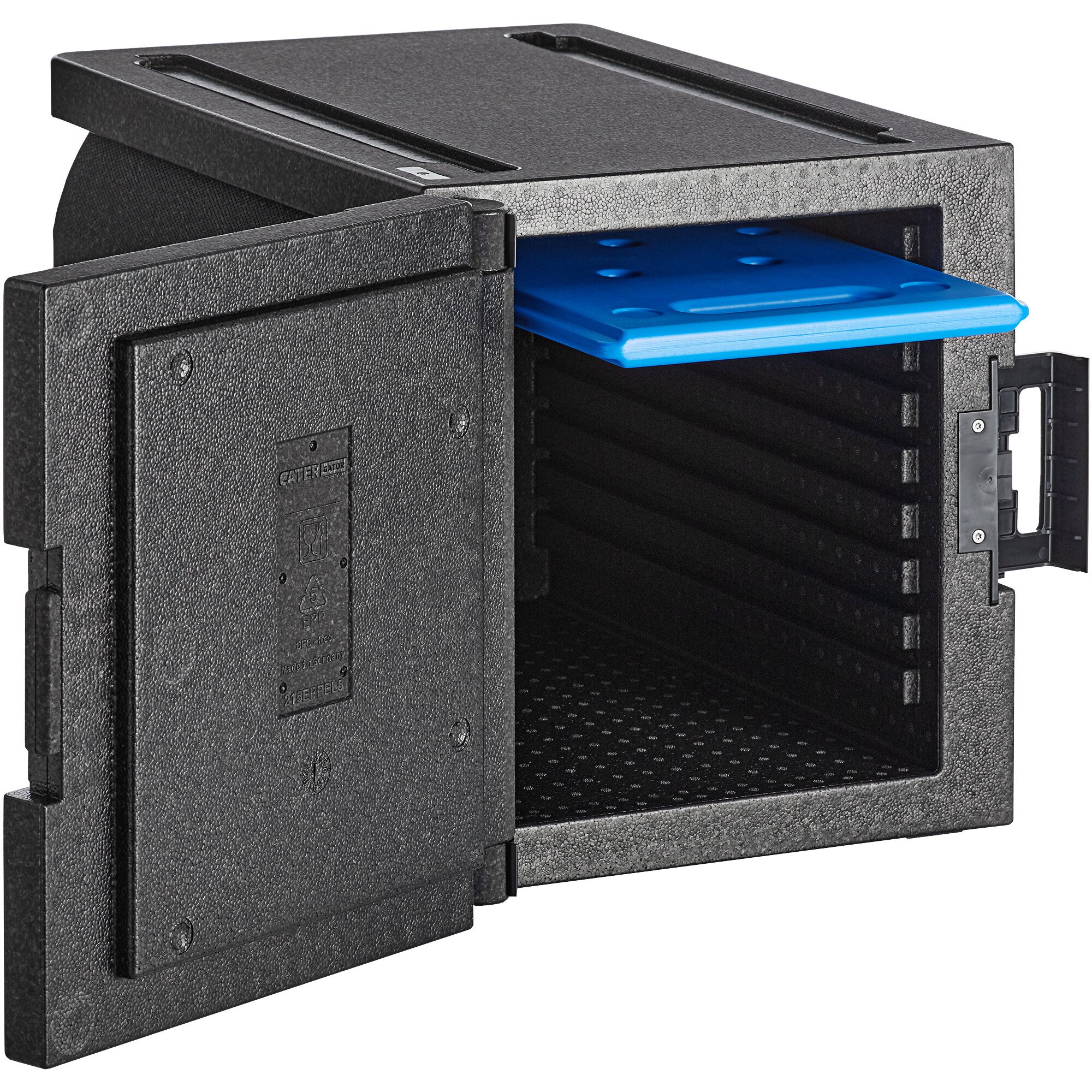 CaterGator Dash Black EPP End Loading Insulated Food Pan Carrier with Blue Ice Board 5 Pan