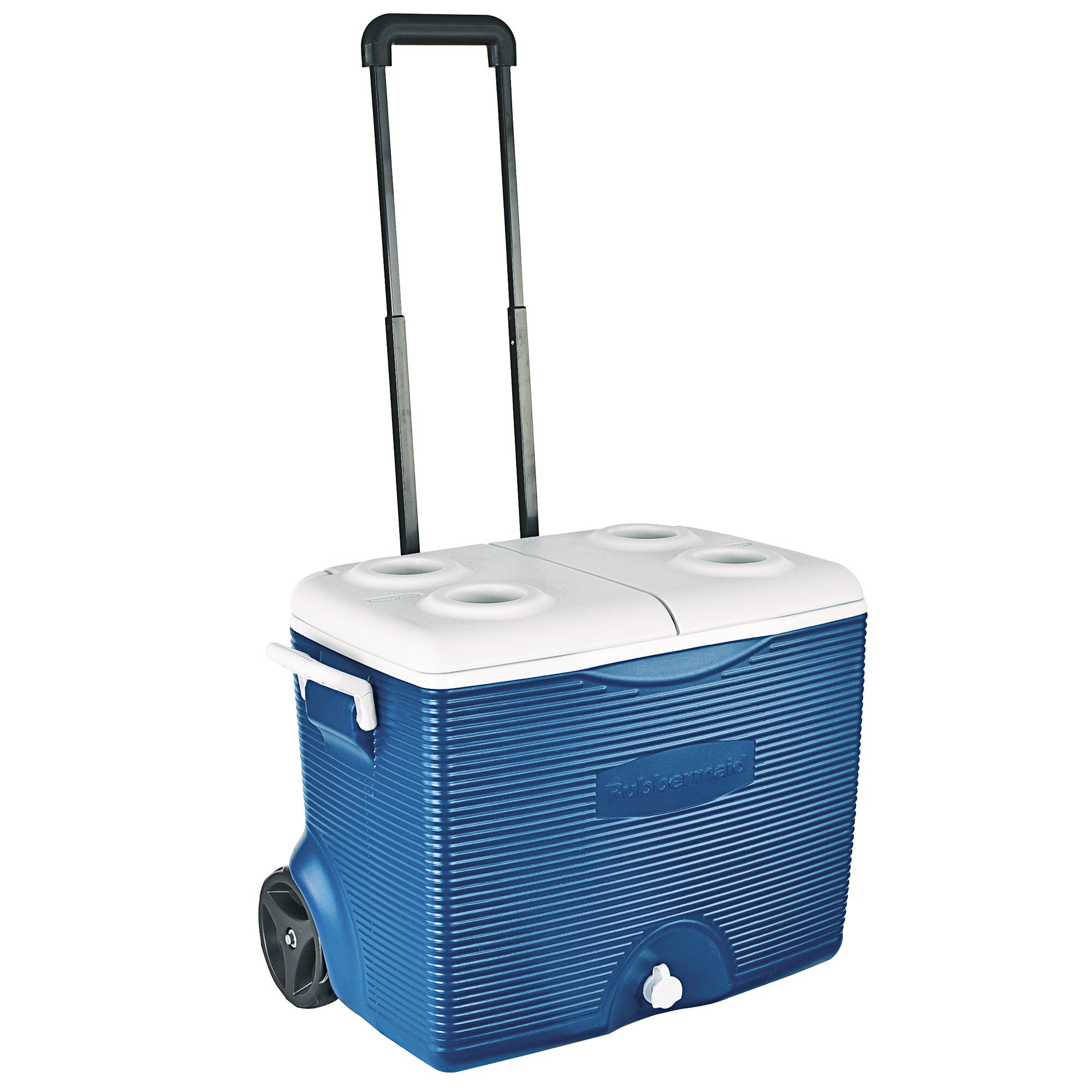 Rubbermaid FG2A9102MODBL 45 Qt. Blue Cooler with Wheels and Telescoping