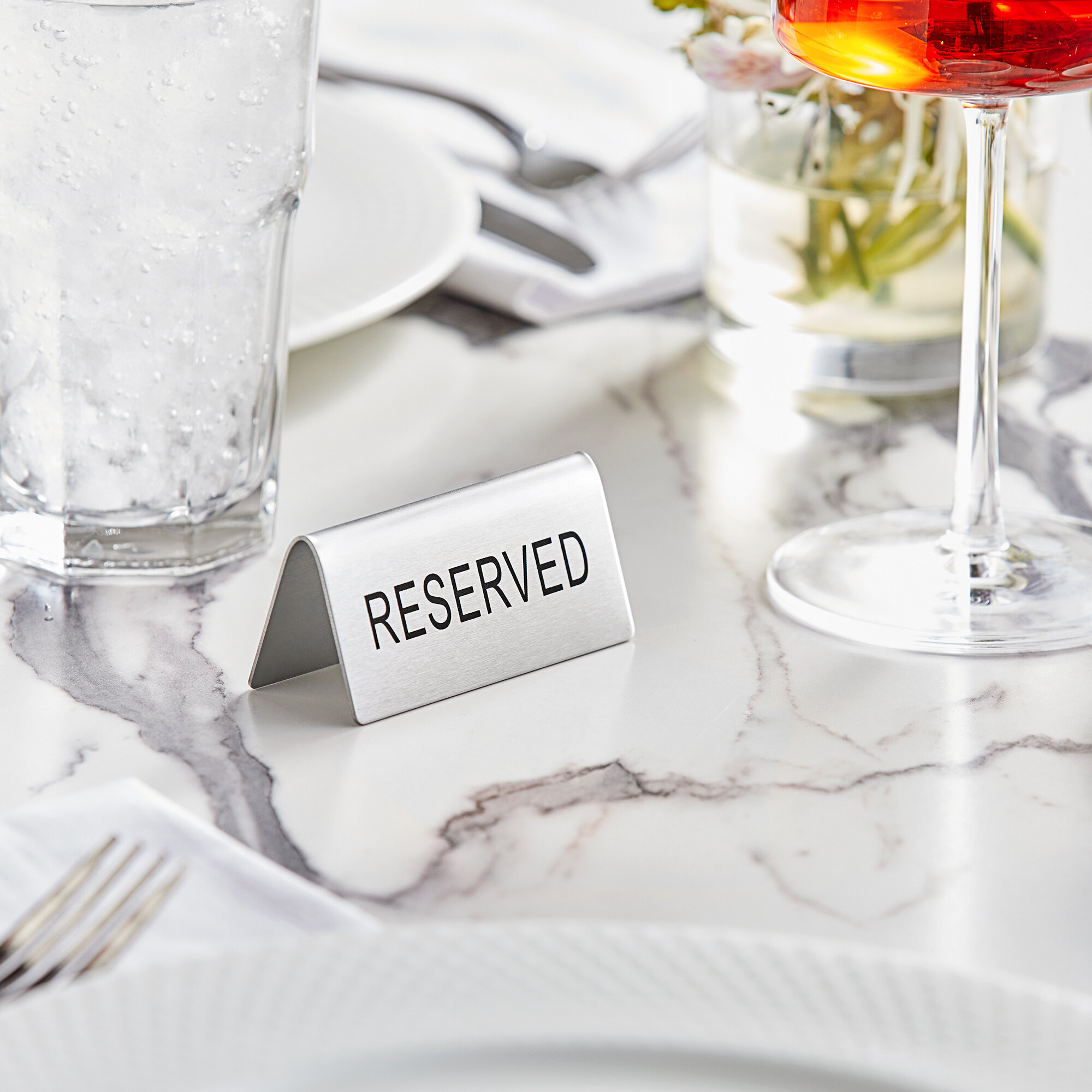 Choice "Reserved" Stainless Steel Table Tent Sign 3" x 1 1/2"