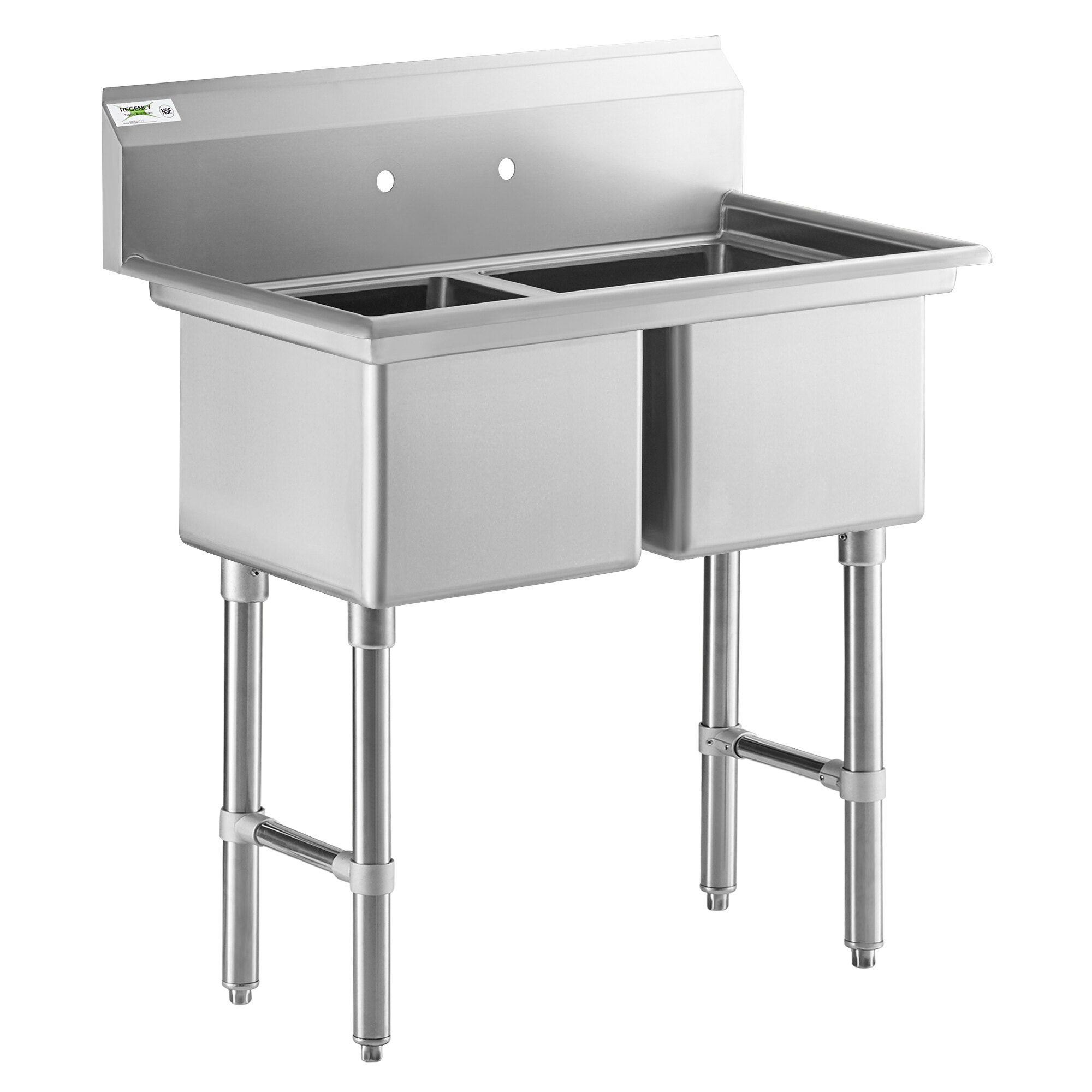 Regency 39" 16 Gauge Stainless Steel Two Compartment Commercial Sink