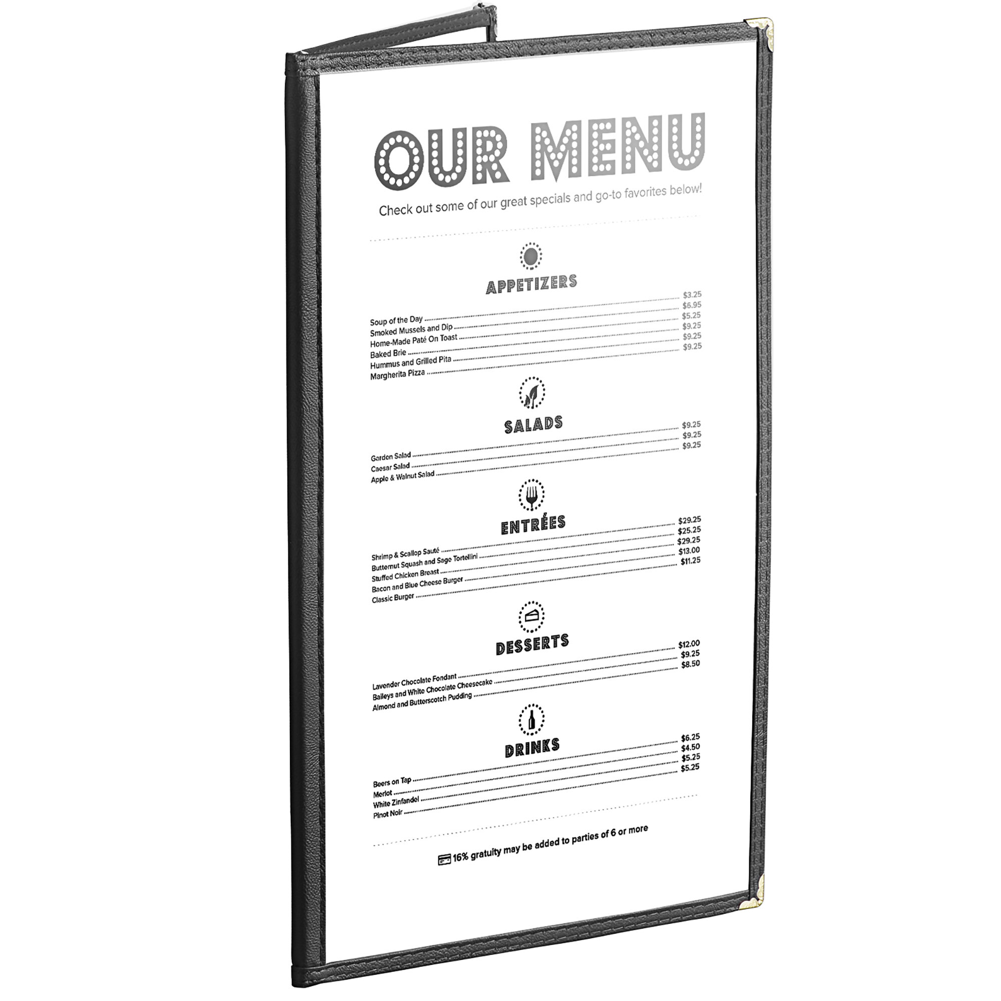 Choice 8 1/2" x 14" Black Two Pocket Menu Cover