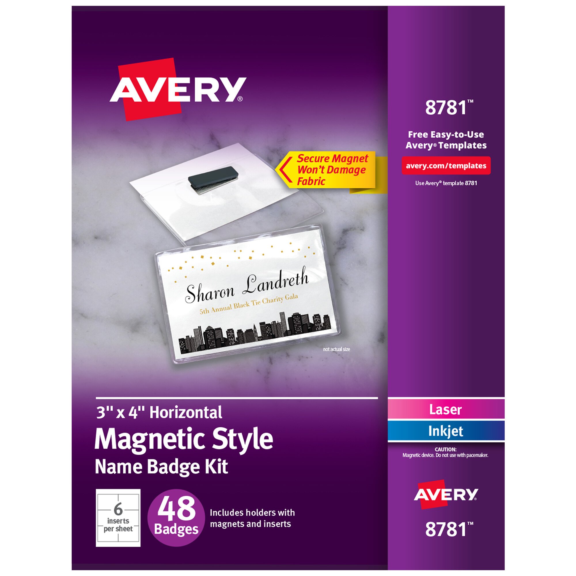Avery 8781 3" x 4" Plastic Secure Name Badges 48/Pack