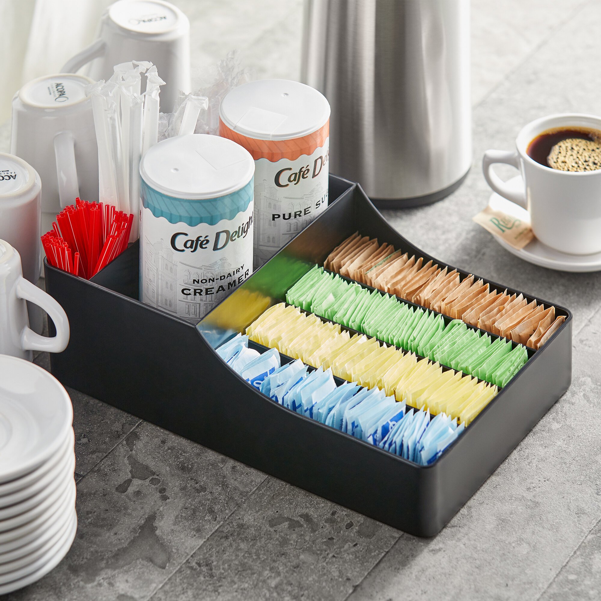 Choice Black 9-Section Countertop Coffee Condiment Organizer