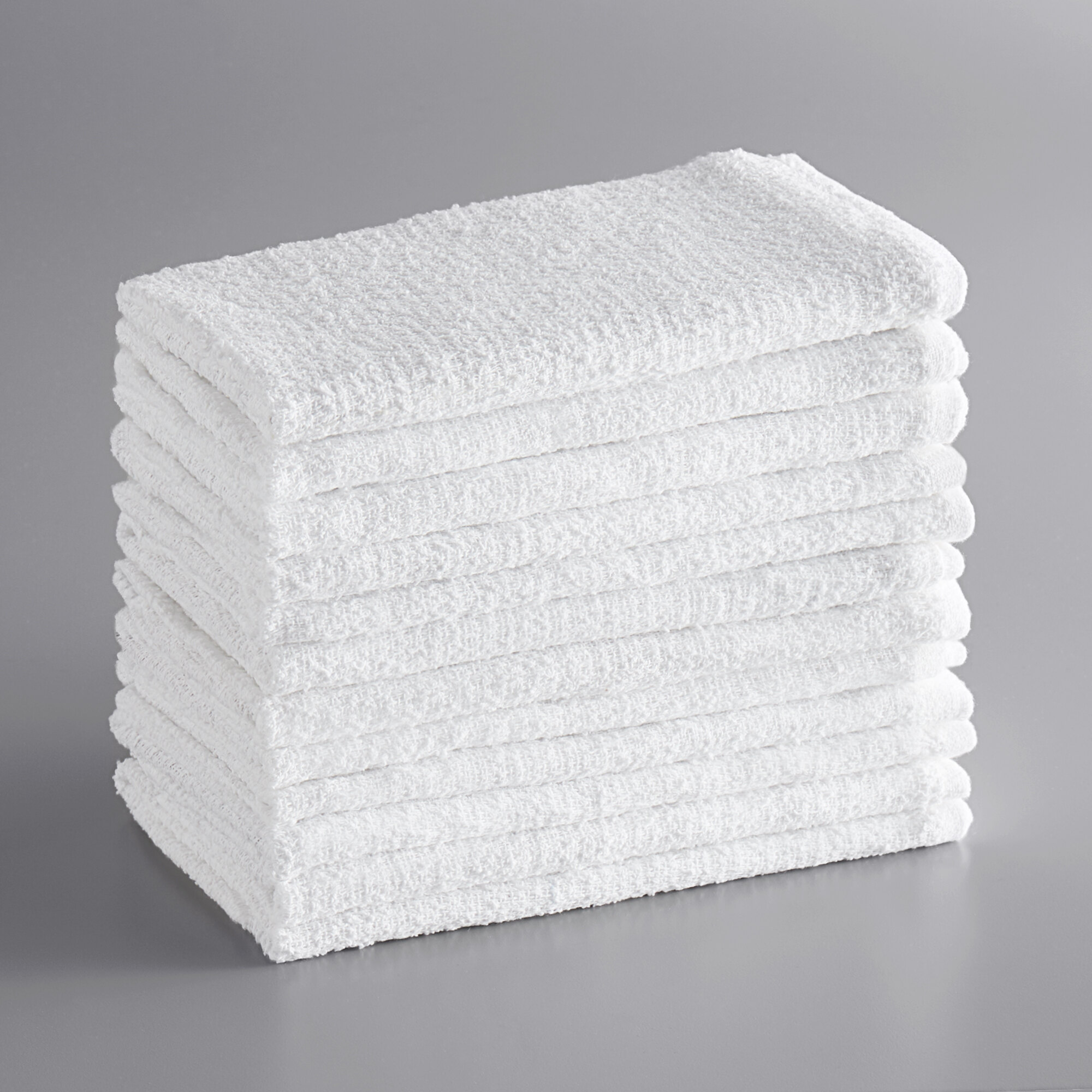 Choice 16" x 19" 18 oz. White 100 Cotton Ribbed Terry Bar Towel 12/Pack